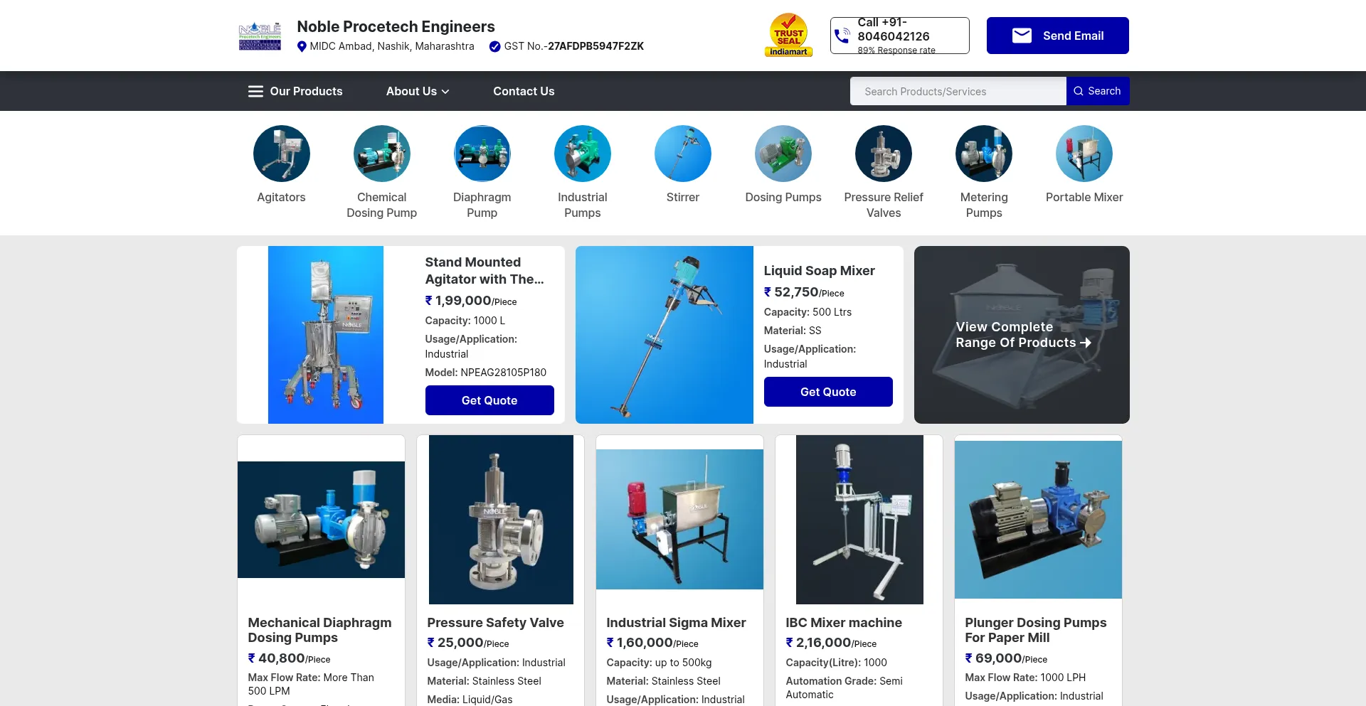 Website screenshot of Nobleprocetech.com