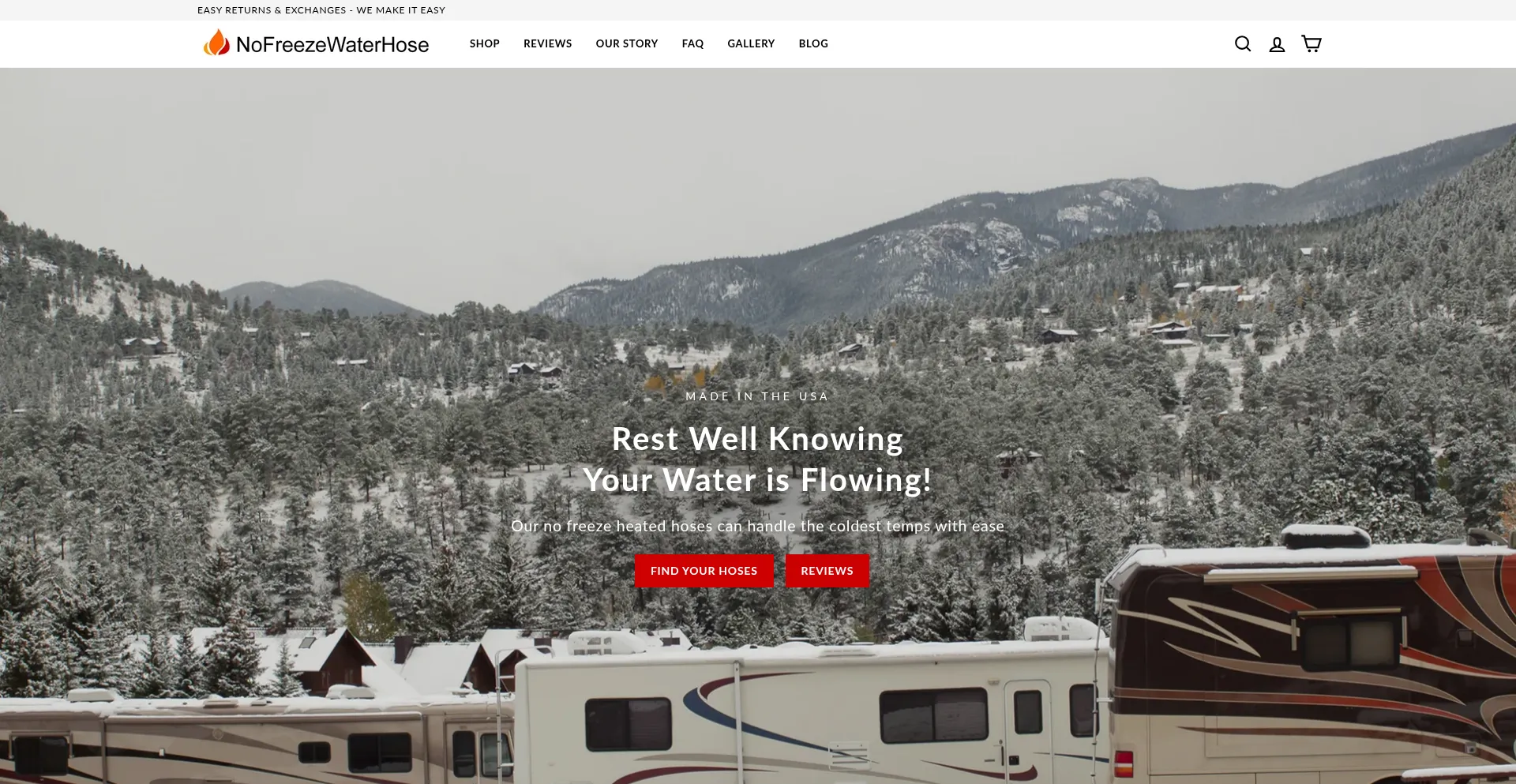 Website screenshot of Nofreezewaterhose.com