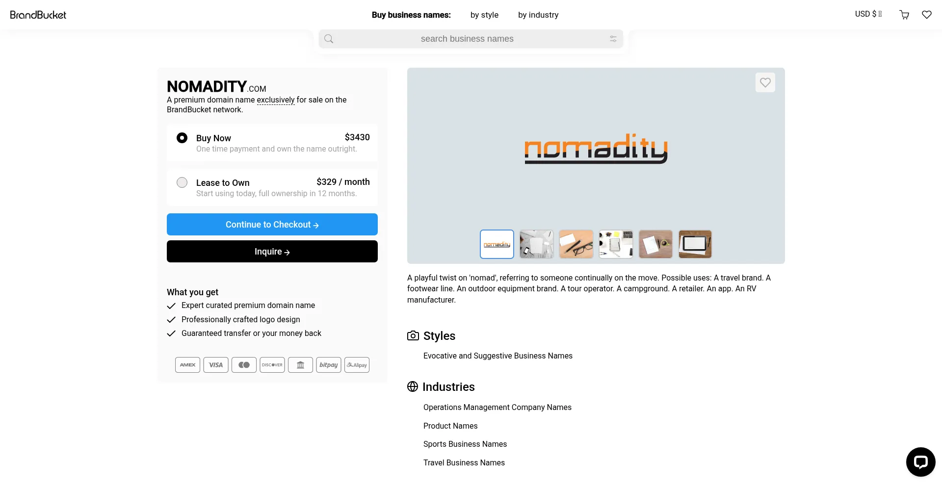 Website screenshot of Nomadity.com