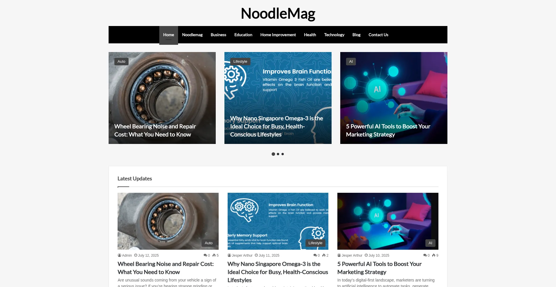 Website screenshot of Noodlemag.net