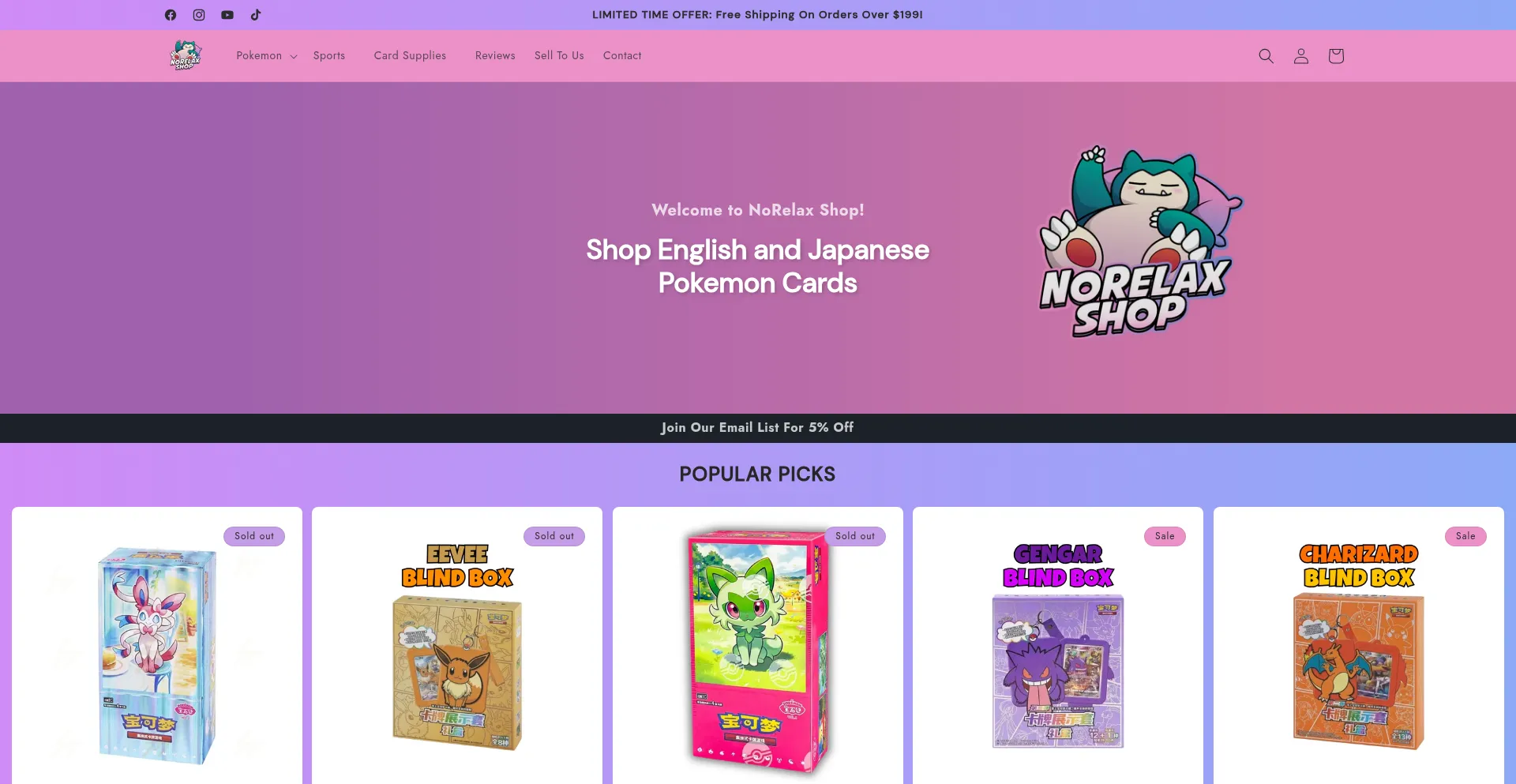 Website screenshot of Norelaxshop.com