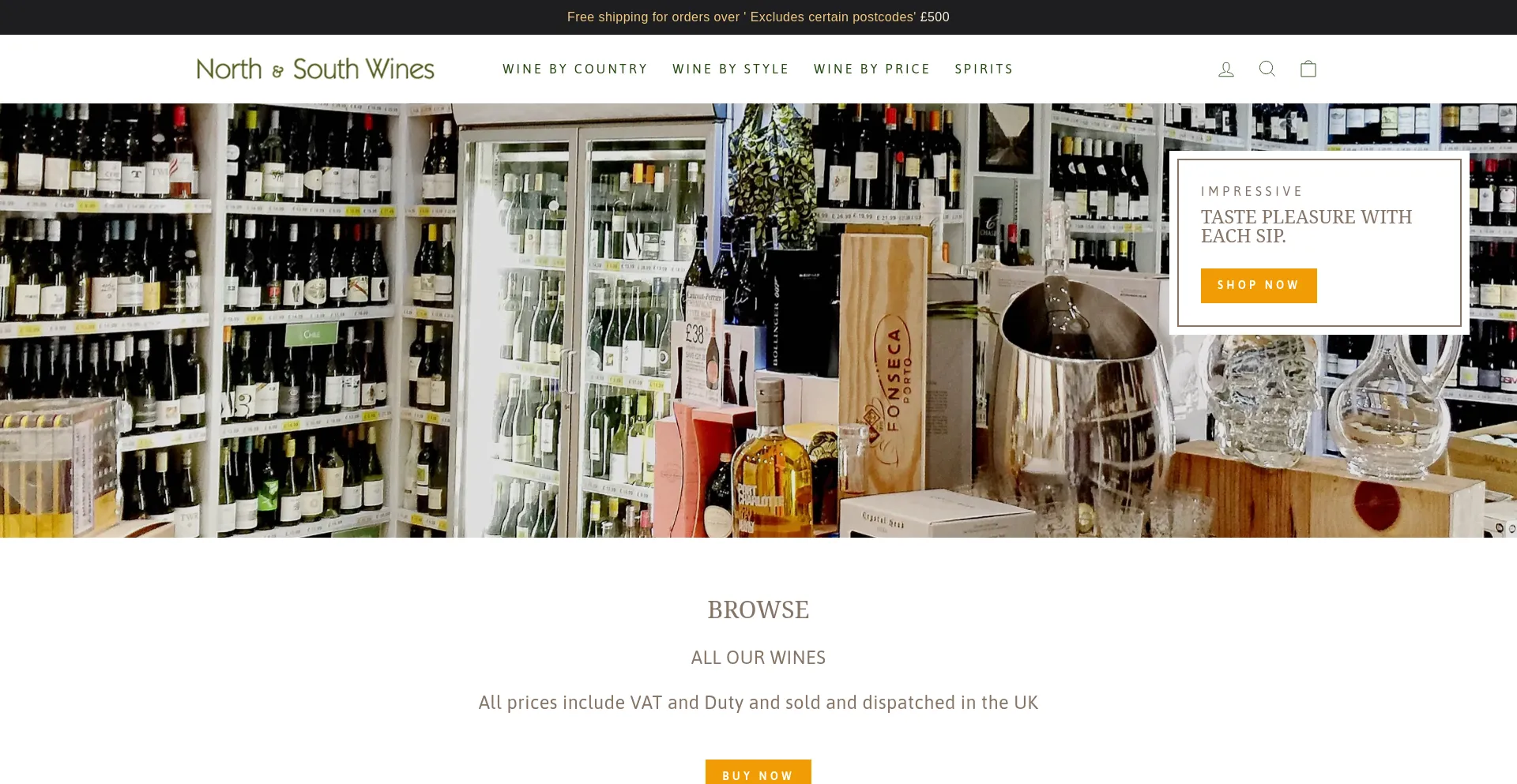 Website screenshot of Northandsouthwines.co.uk