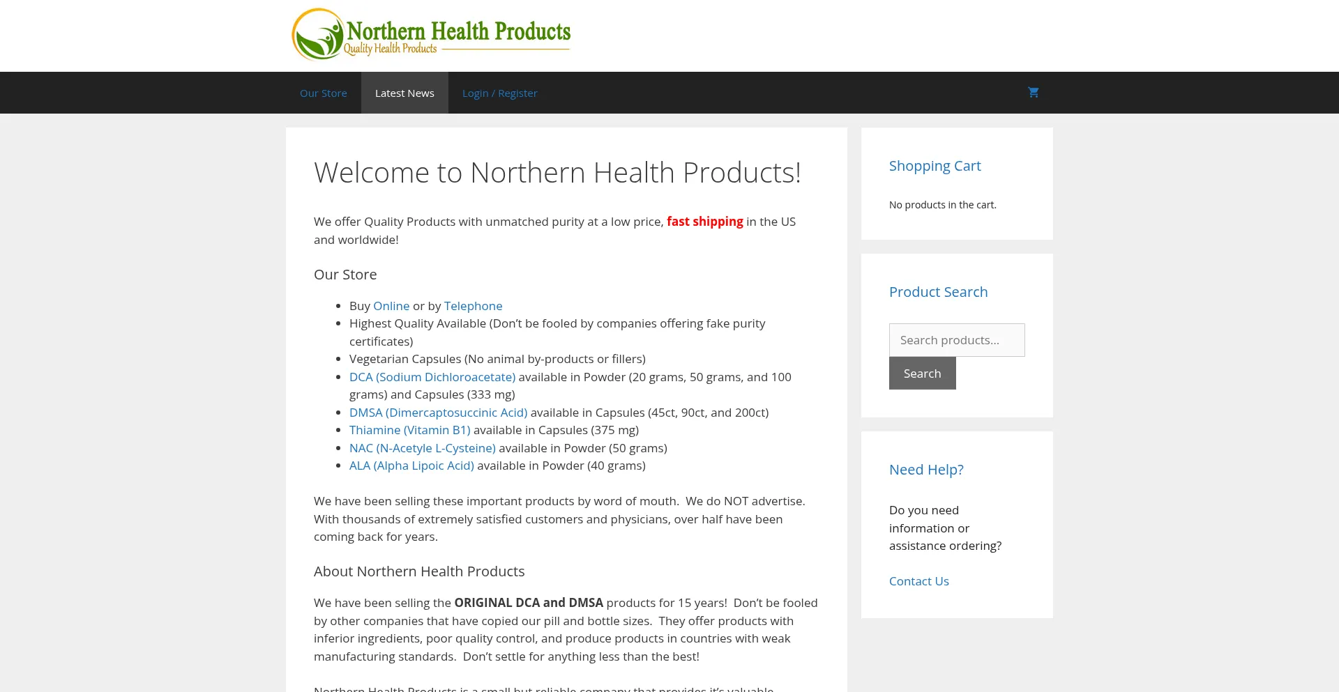 Northernhealthproducts.com Screenshot