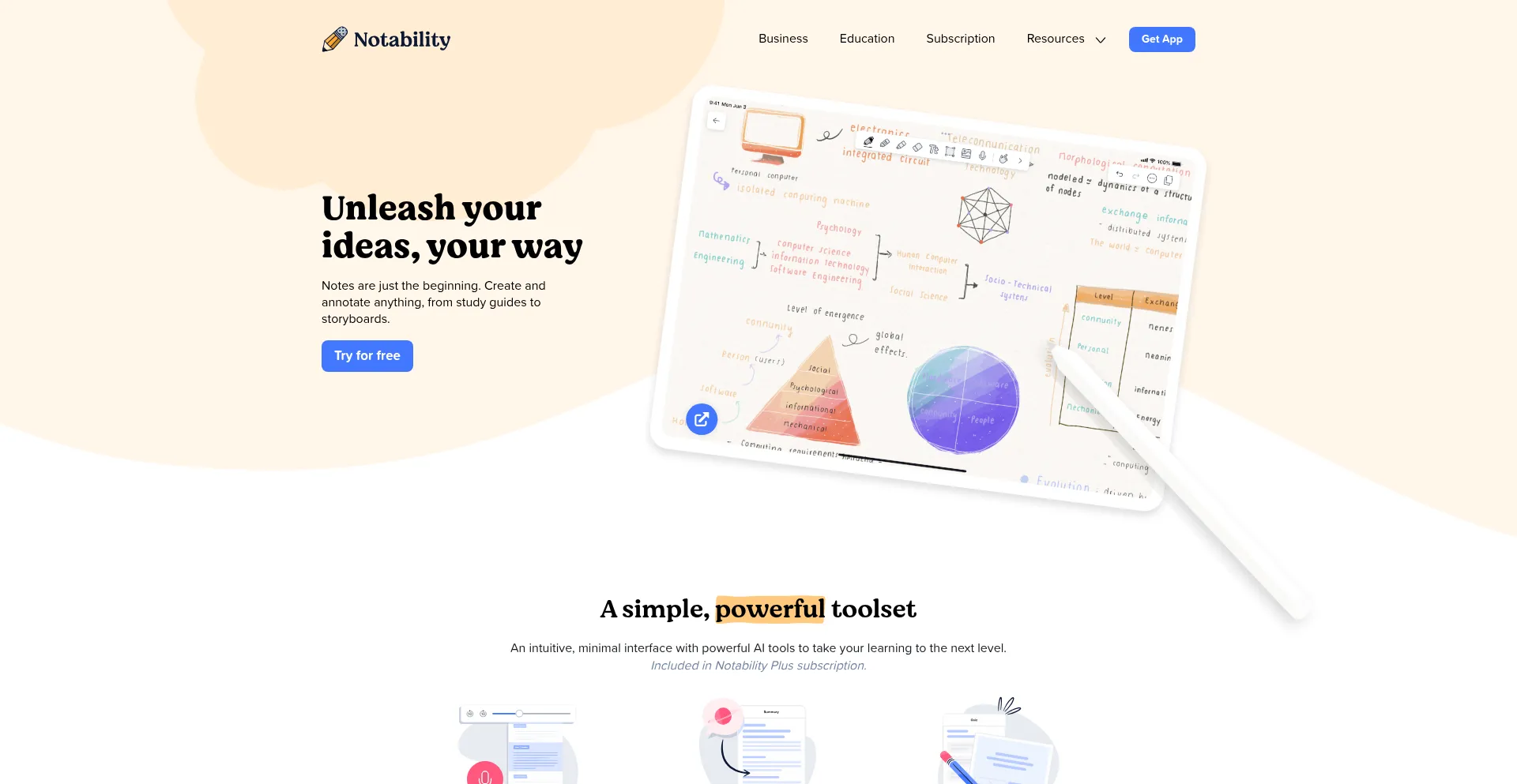 Website screenshot of Notability.com