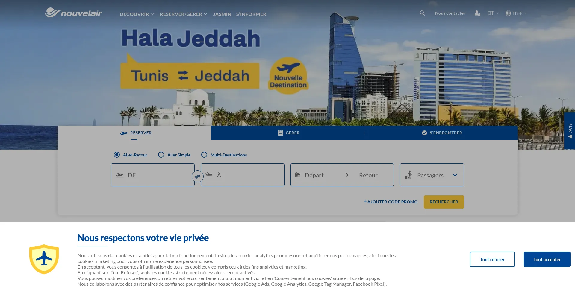 Website screenshot of Nouvelair.com