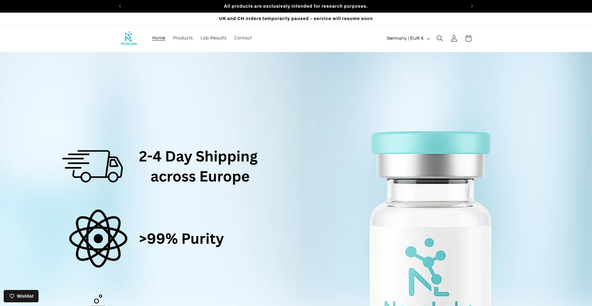 Website screenshot of Nova-labs.eu