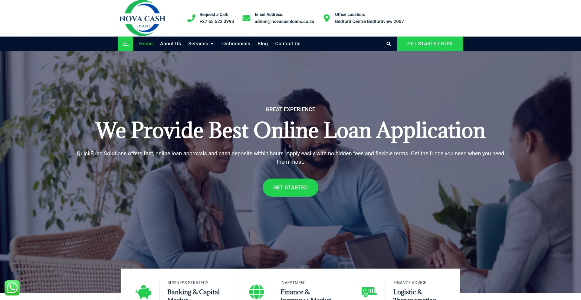 Website screenshot of Novacashloans.co.za
