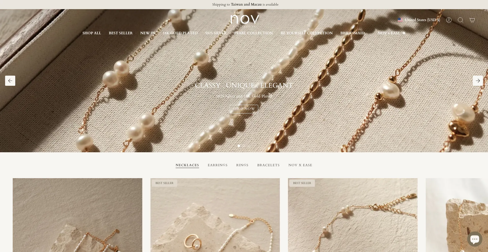 Website screenshot of Novaccessories.com