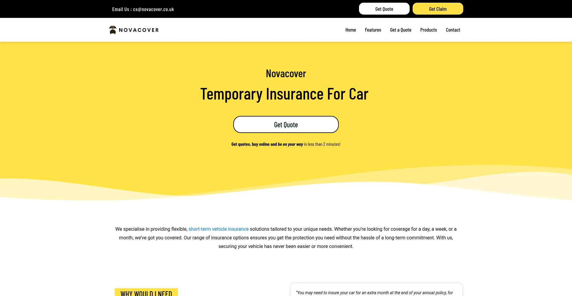 Website screenshot of Novacover.co.uk