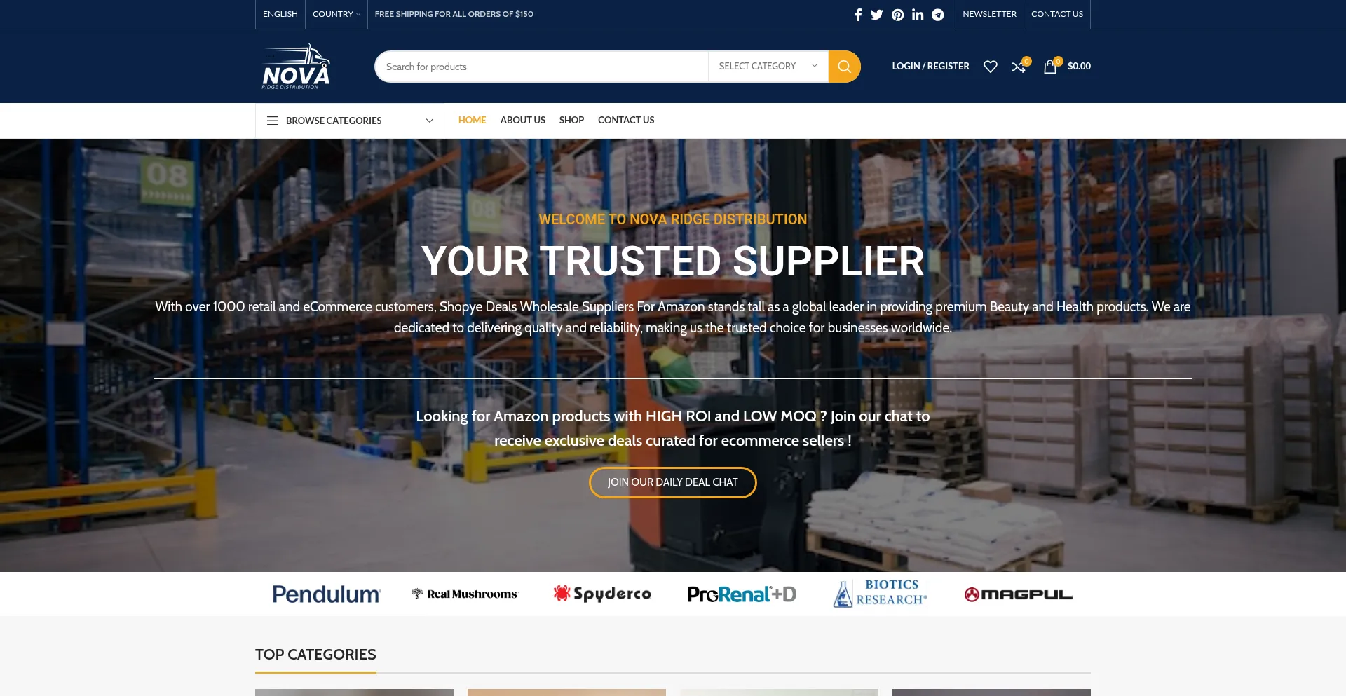 Website screenshot of Novaridgedistribution.com