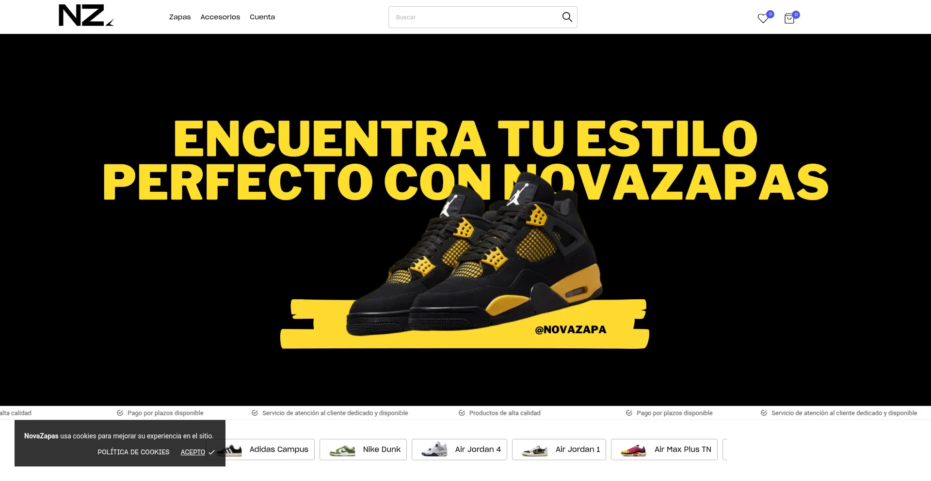 Website screenshot of Novazapas.com