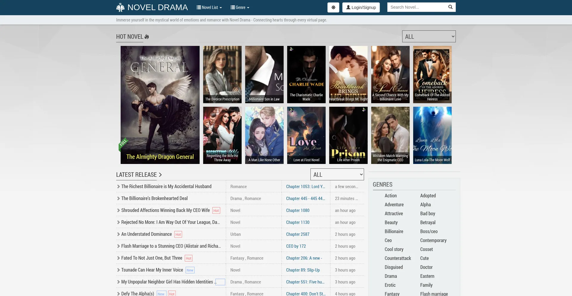 Website screenshot of Noveldrama.org