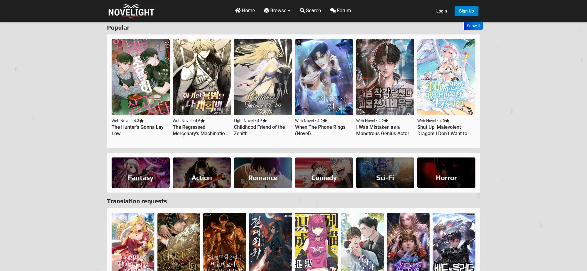 Website screenshot of Novelight.net