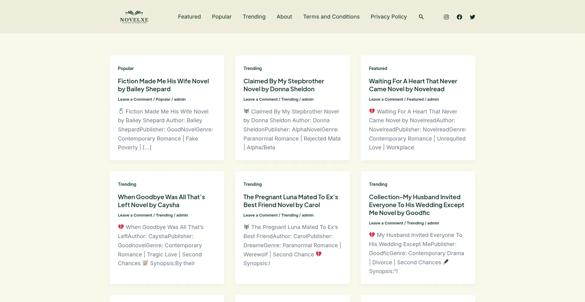 Website screenshot of Novelxe.com