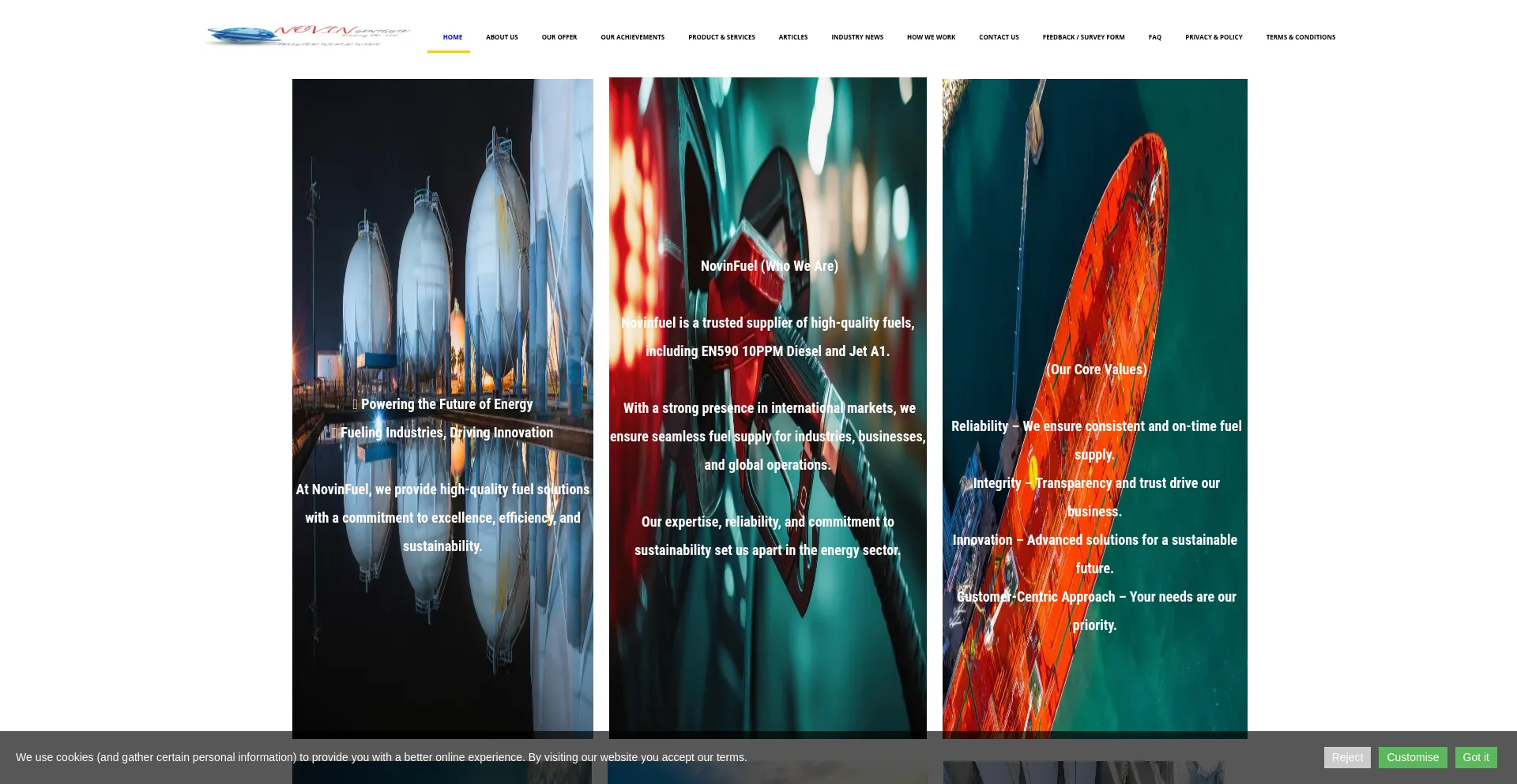 Website screenshot of Novinfuel.com
