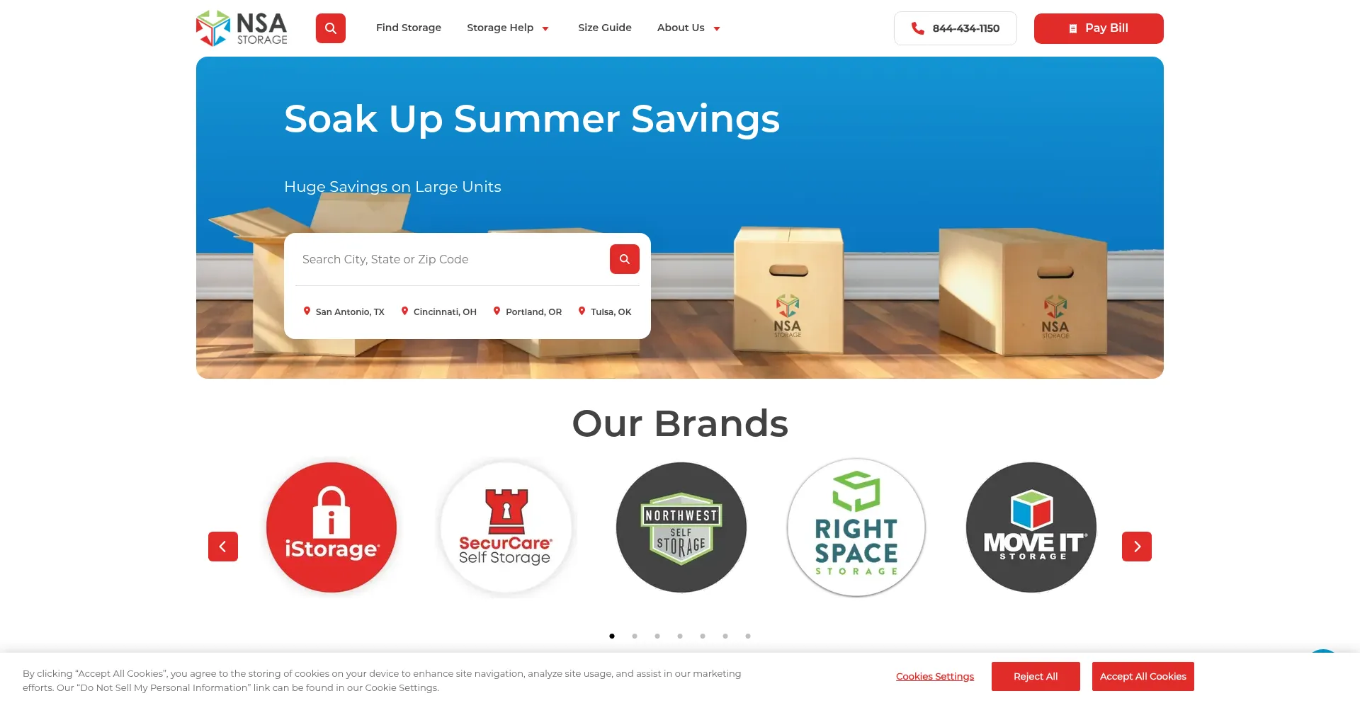 Website screenshot of Nsastorage.com
