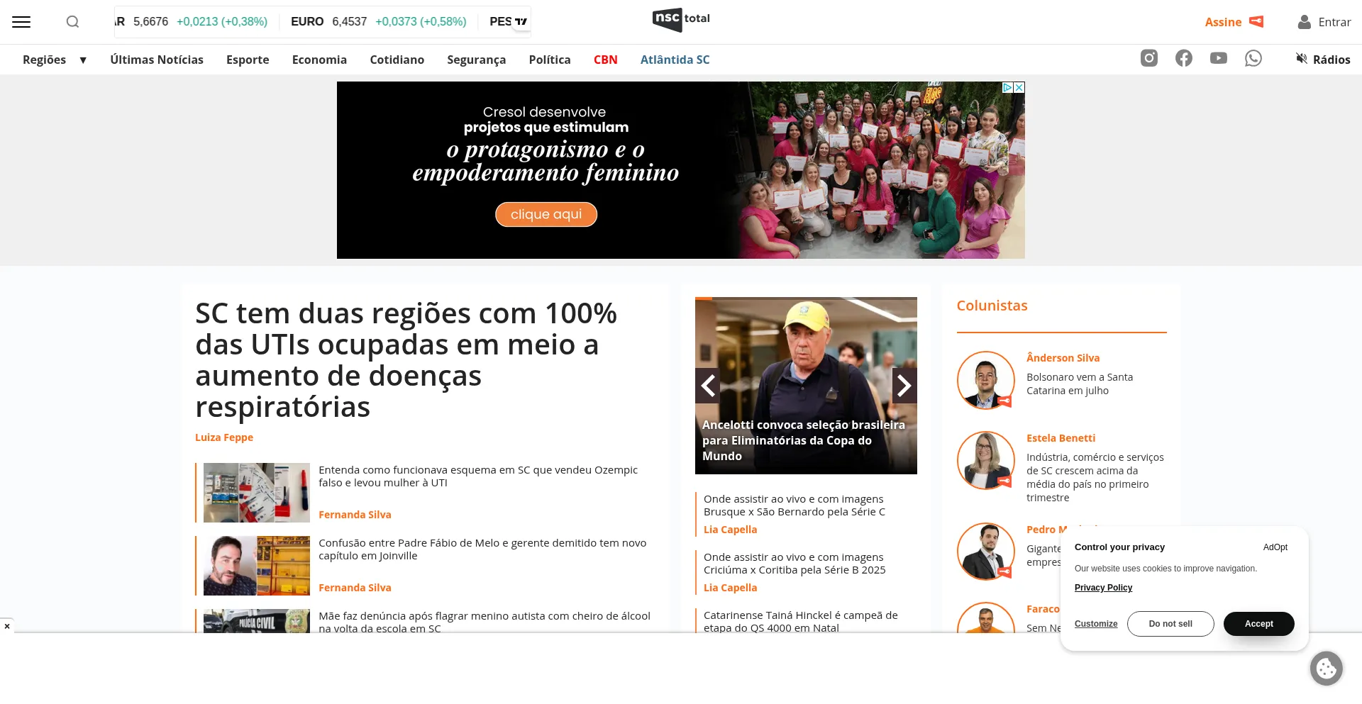 Website screenshot of Nsctotal.com.br