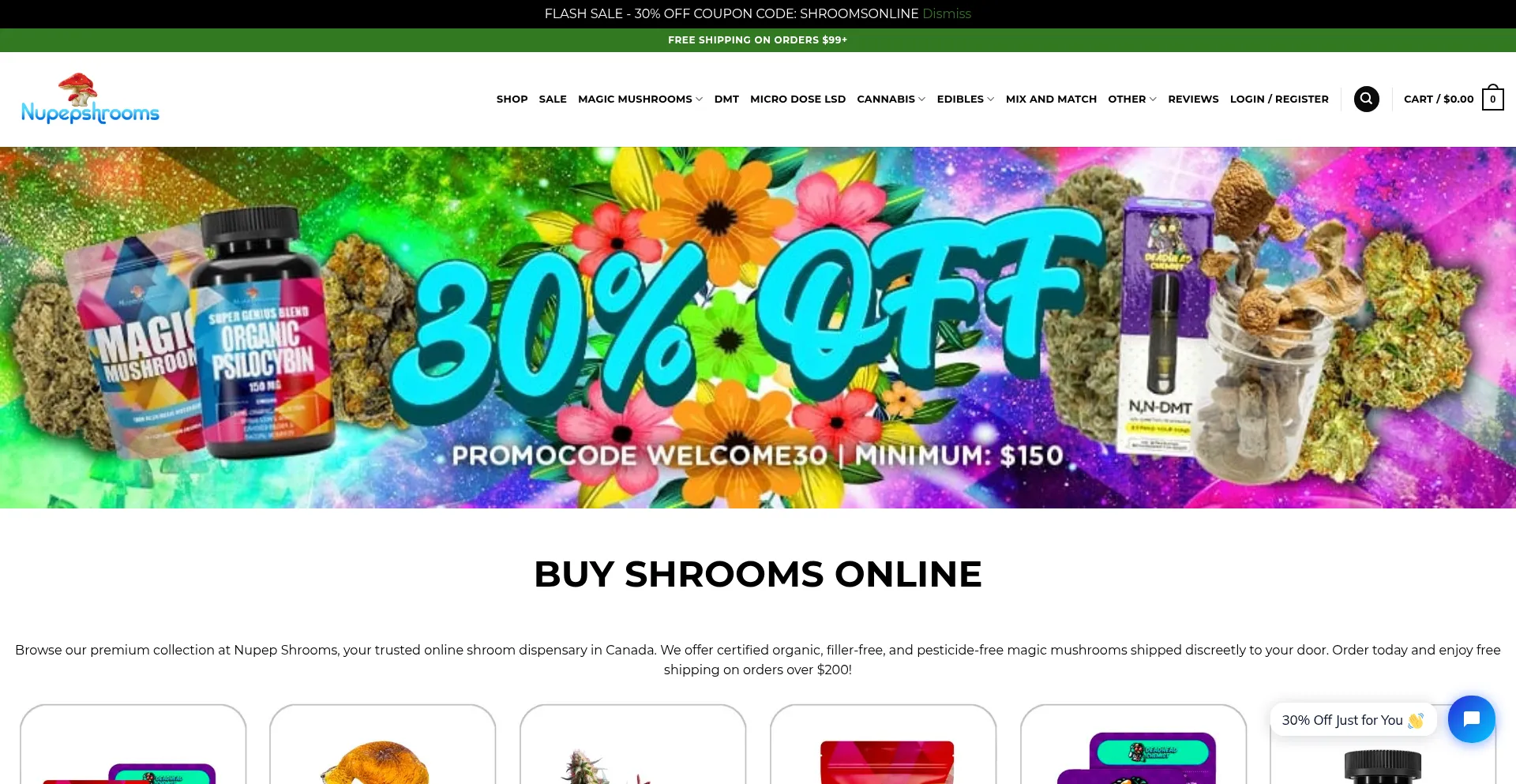 Website screenshot of Nupepshrooms.cc