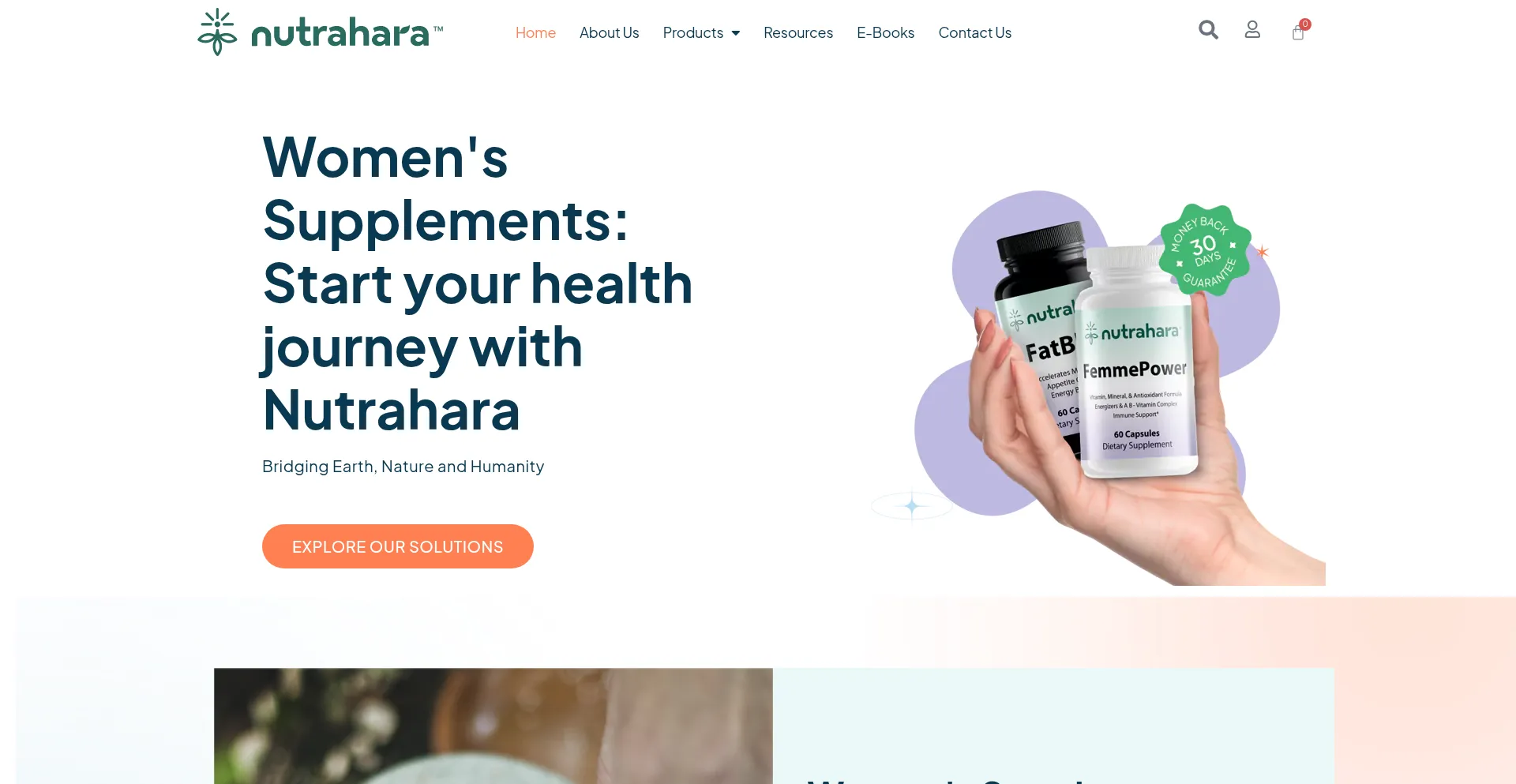 Website screenshot of Nutrahara.com