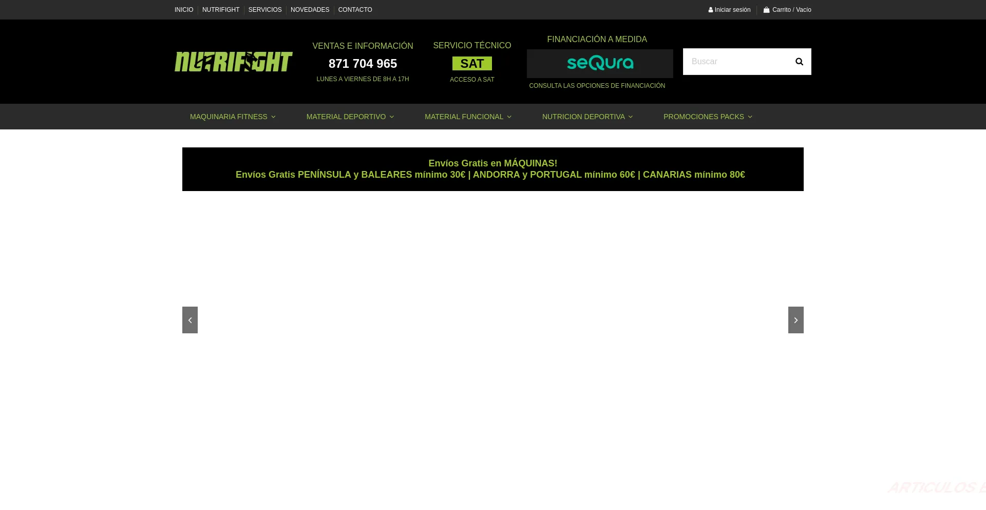 Website screenshot of Nutrifightshop.com