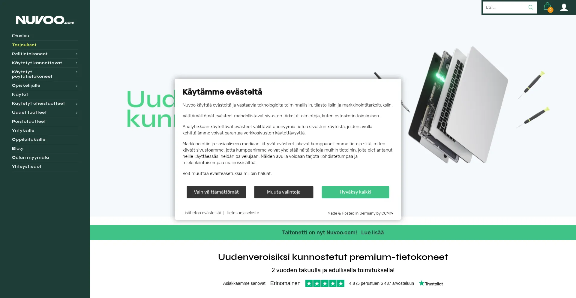 Website screenshot of Nuvoo.fi