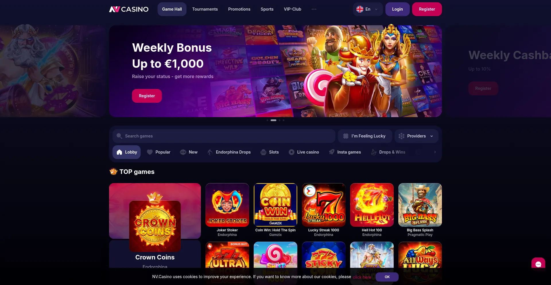 Website screenshot of Nv.casino
