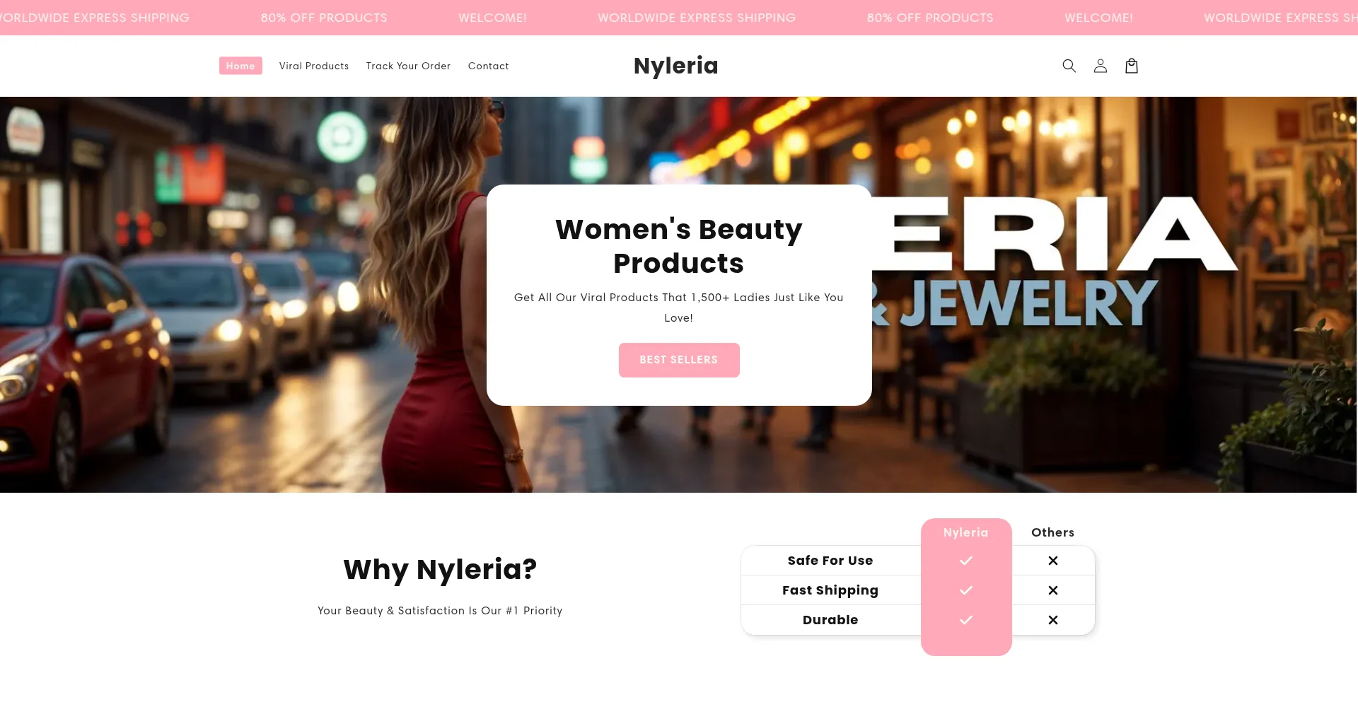 Website screenshot of Nyleria.store