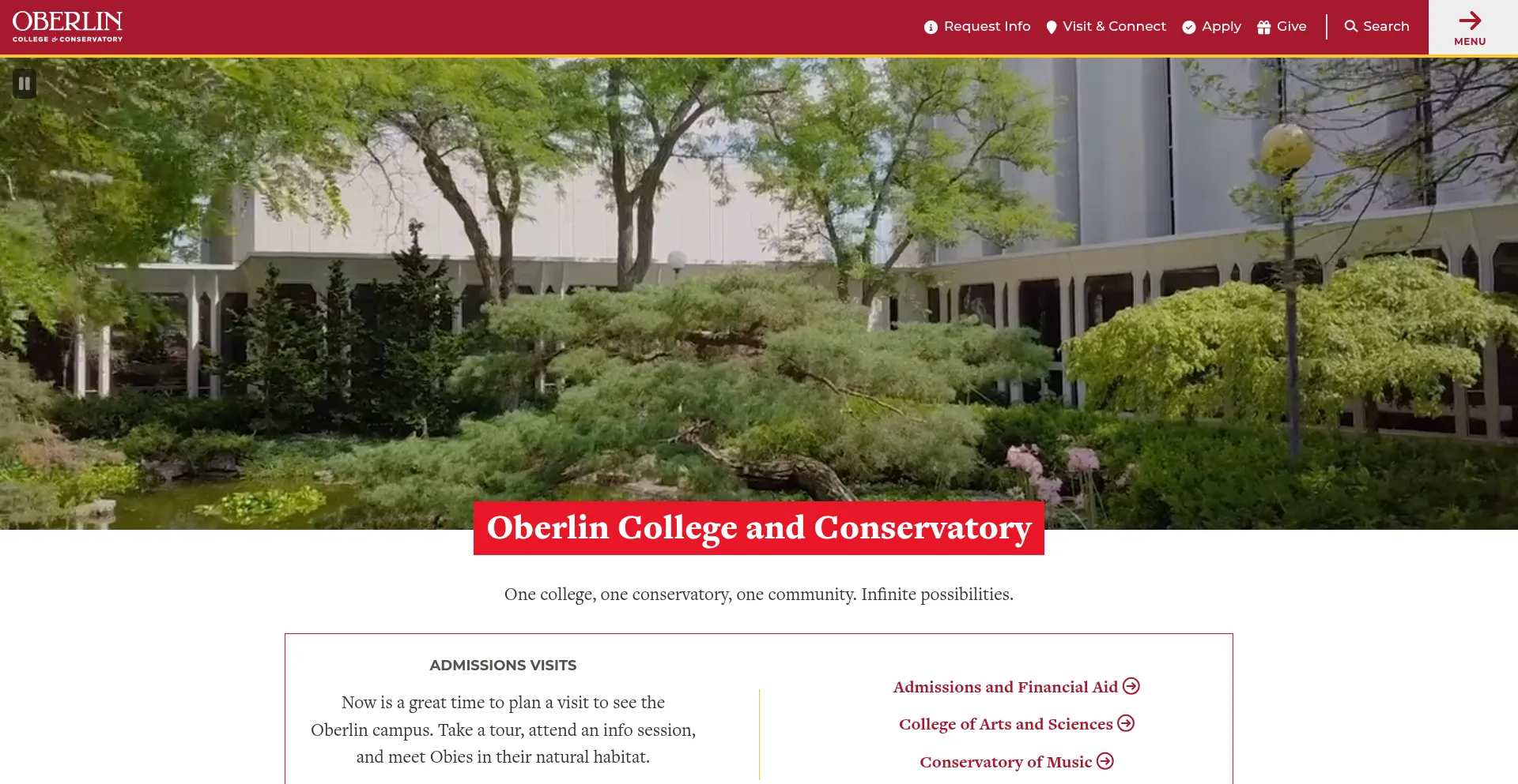 Website screenshot of Oberlin.edu