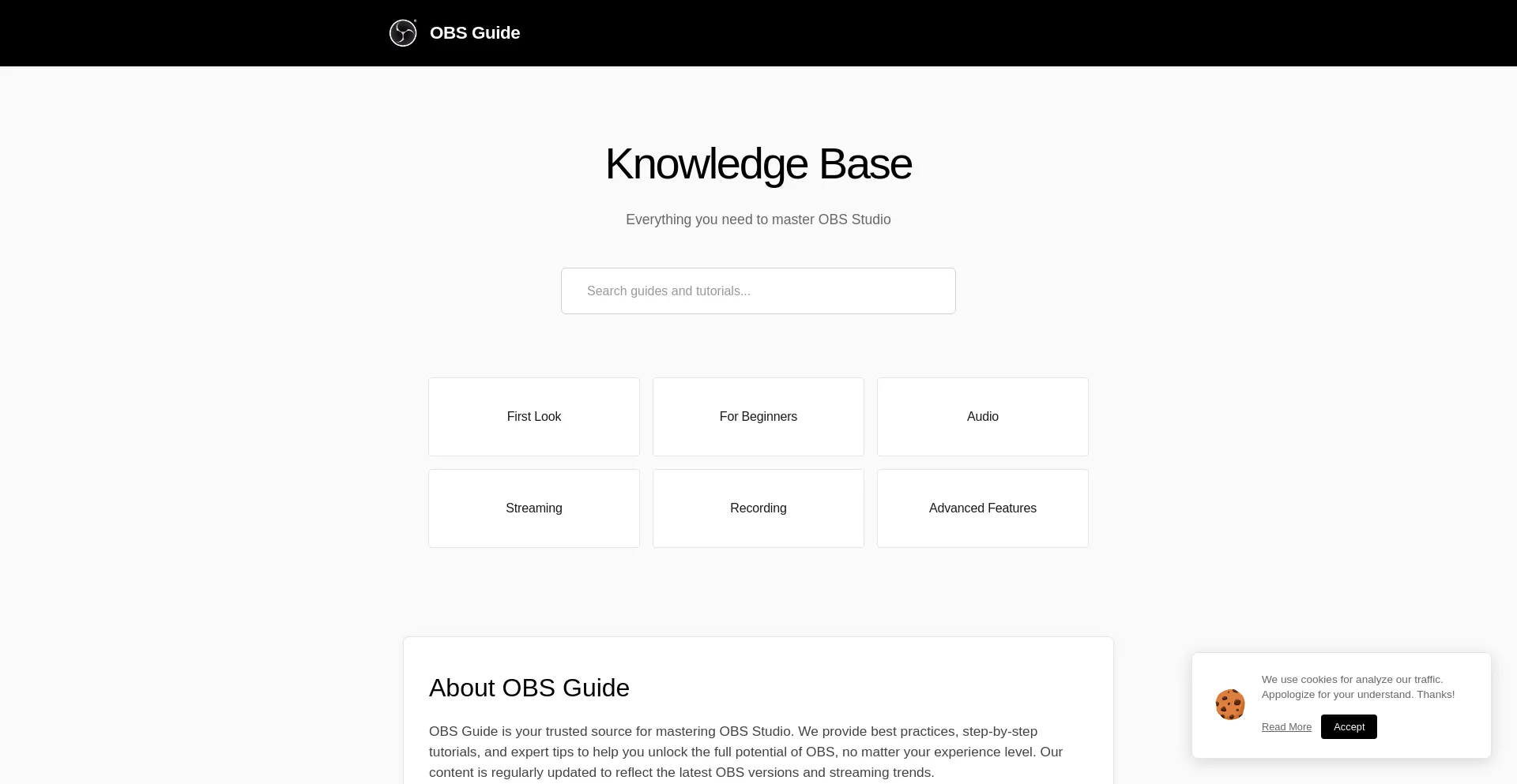 Website screenshot of Obsguide.io