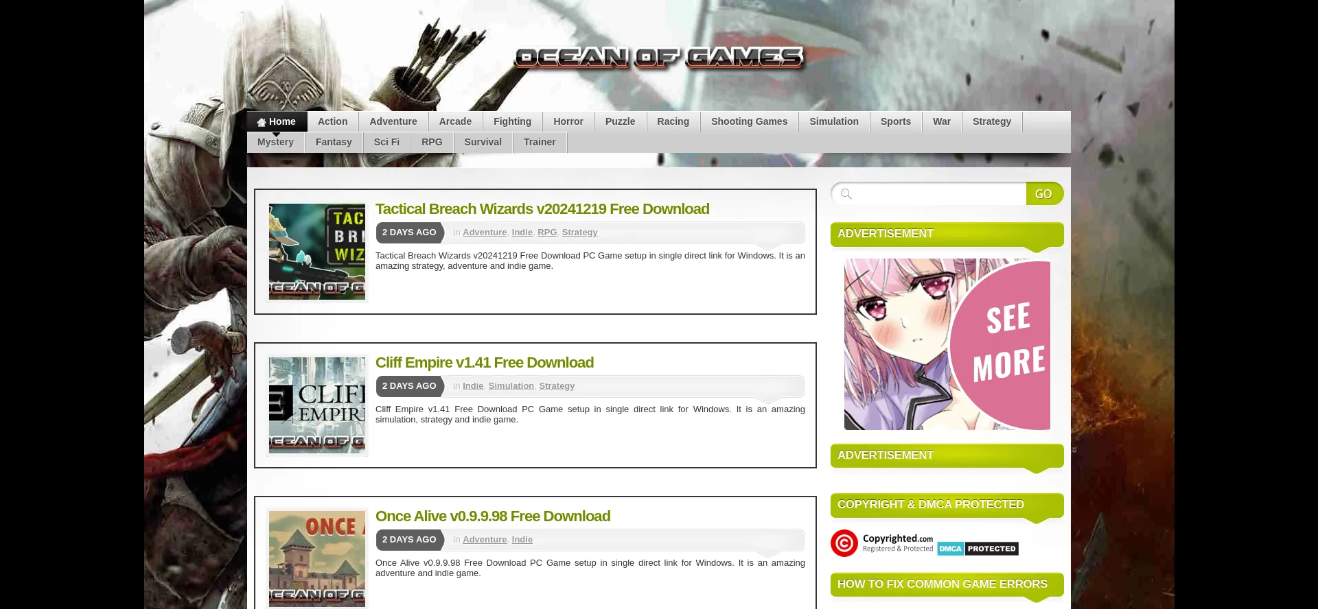 Website screenshot of Oceansofgamess.com