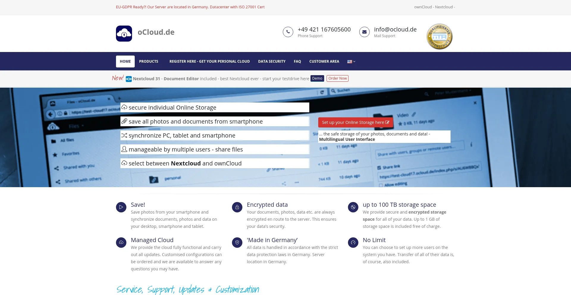 Website screenshot of Ocloud.de