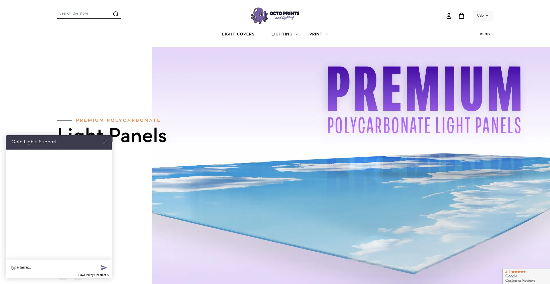 Website screenshot of Octolights.com