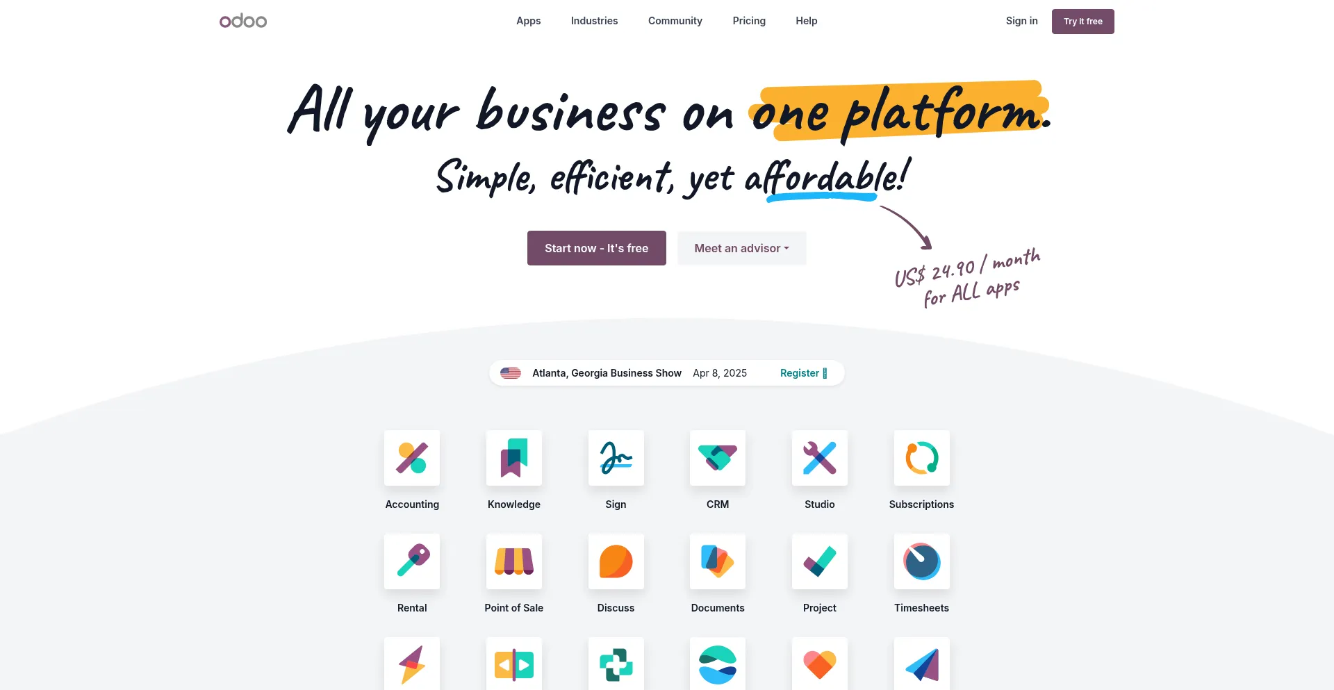 Website screenshot of Odoo.com