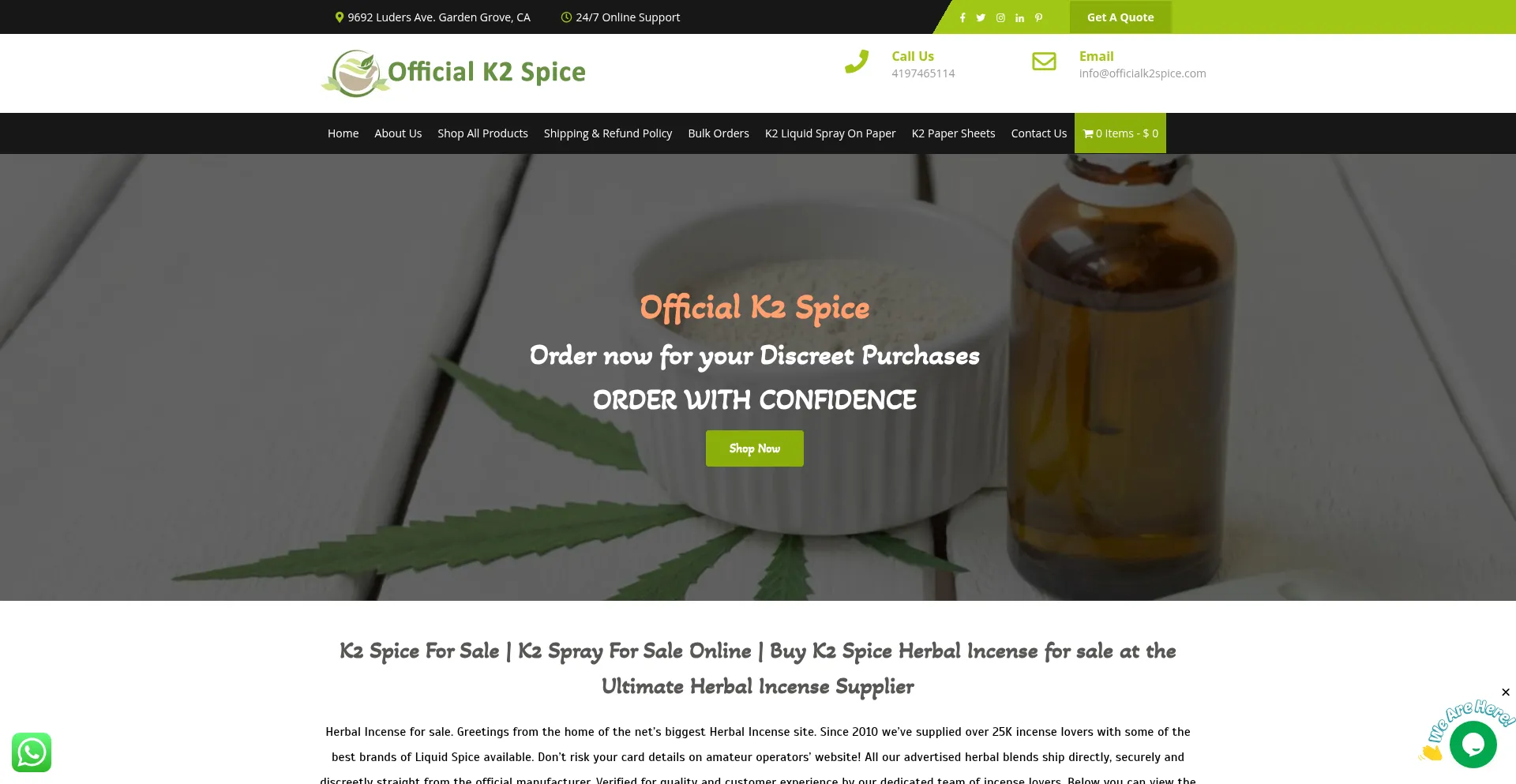 Website screenshot of Officialk2spice.com