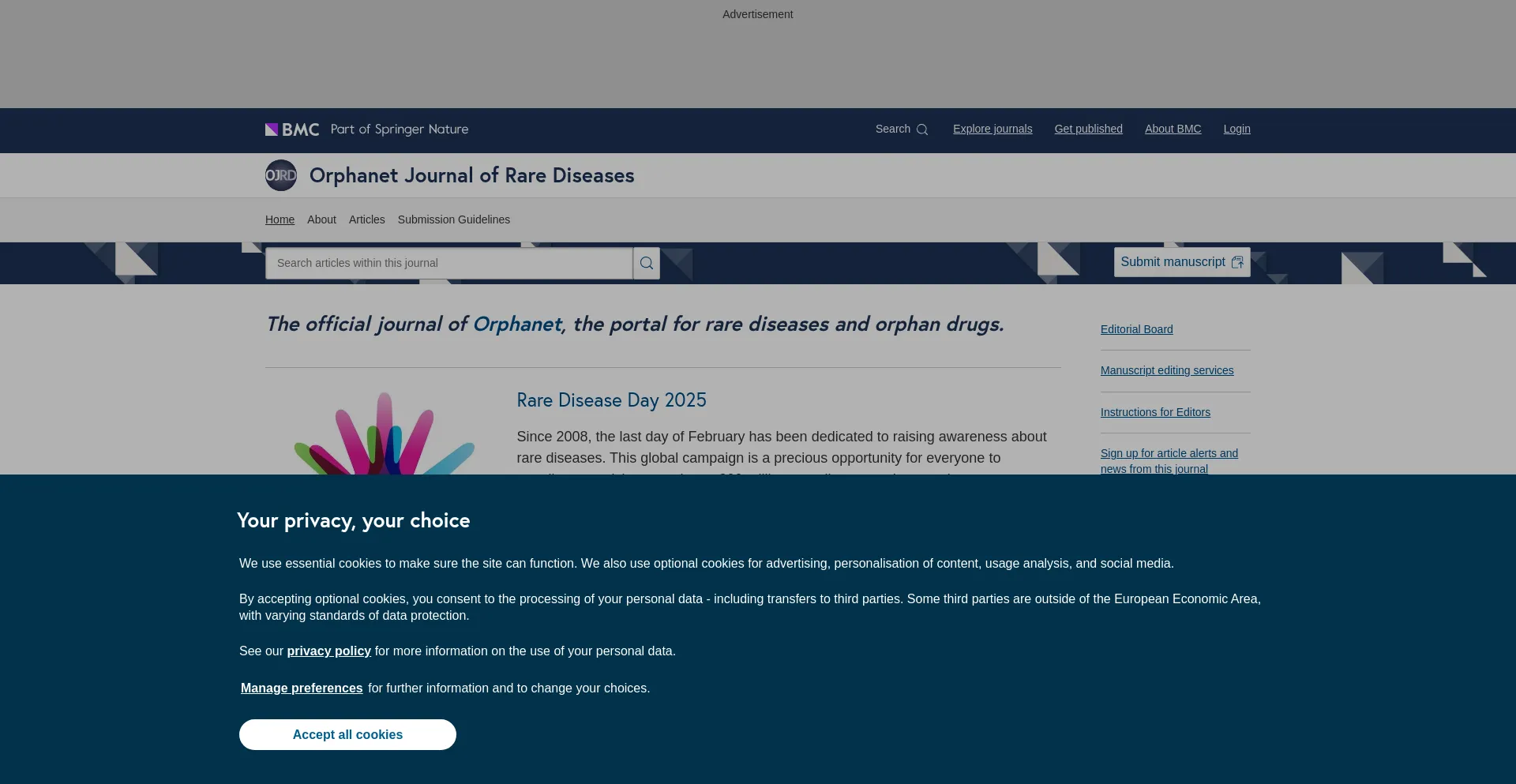 Website screenshot of Ojrd.biomedcentral.com