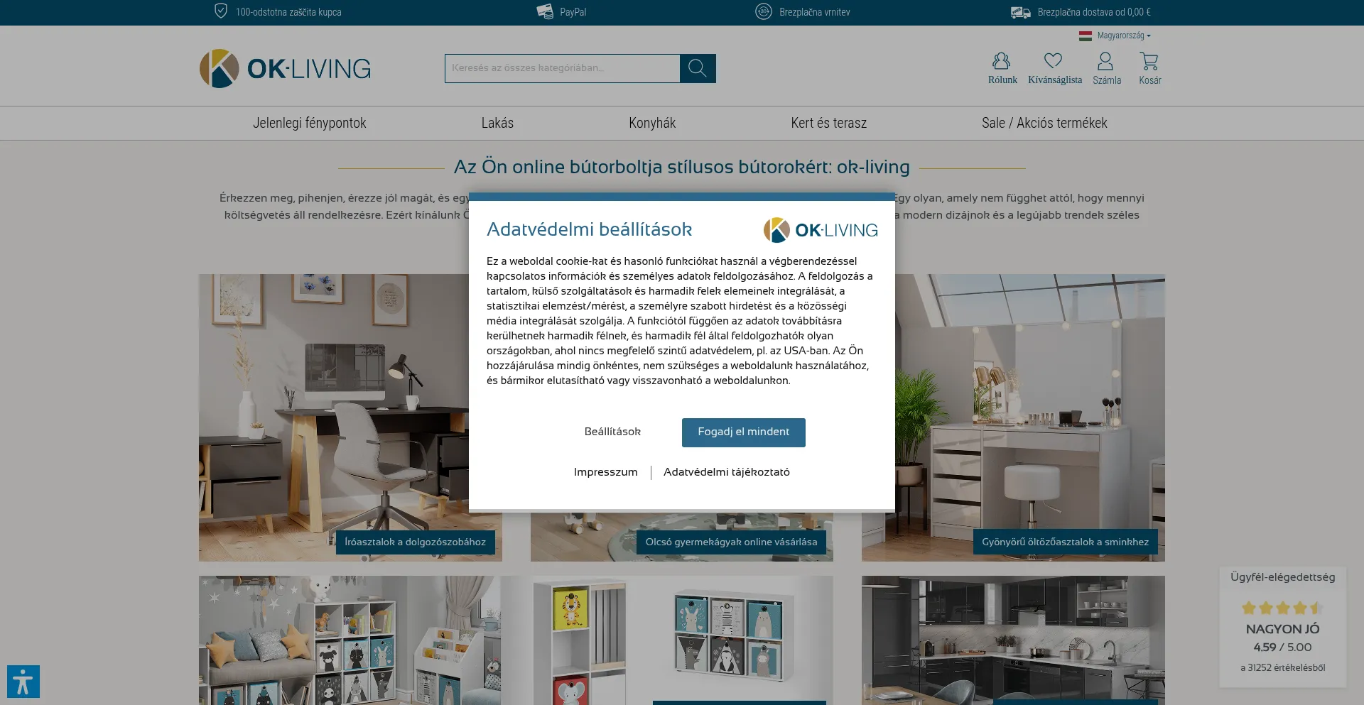 Website screenshot of Ok-living.hu