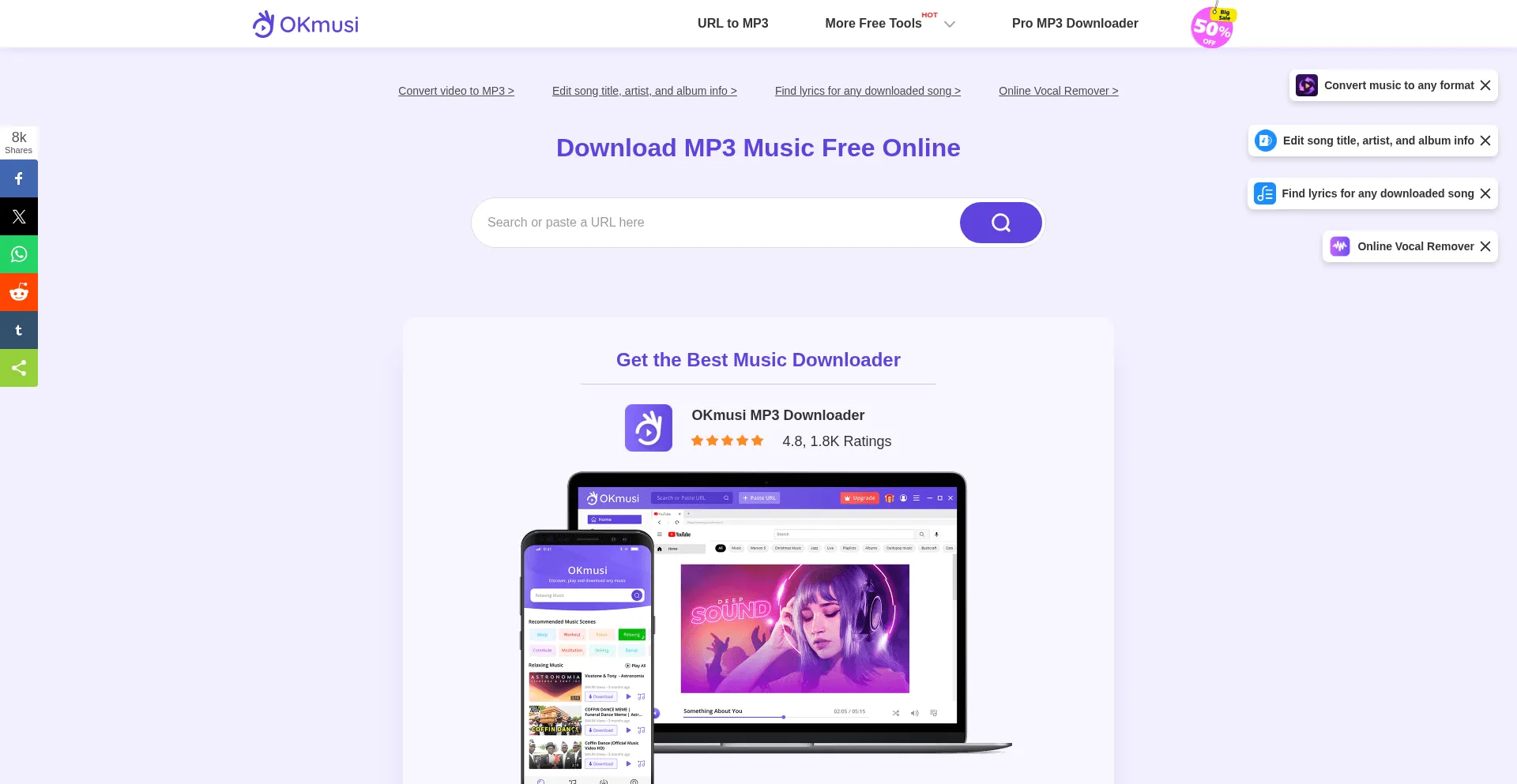 Website screenshot of Okmusi.com