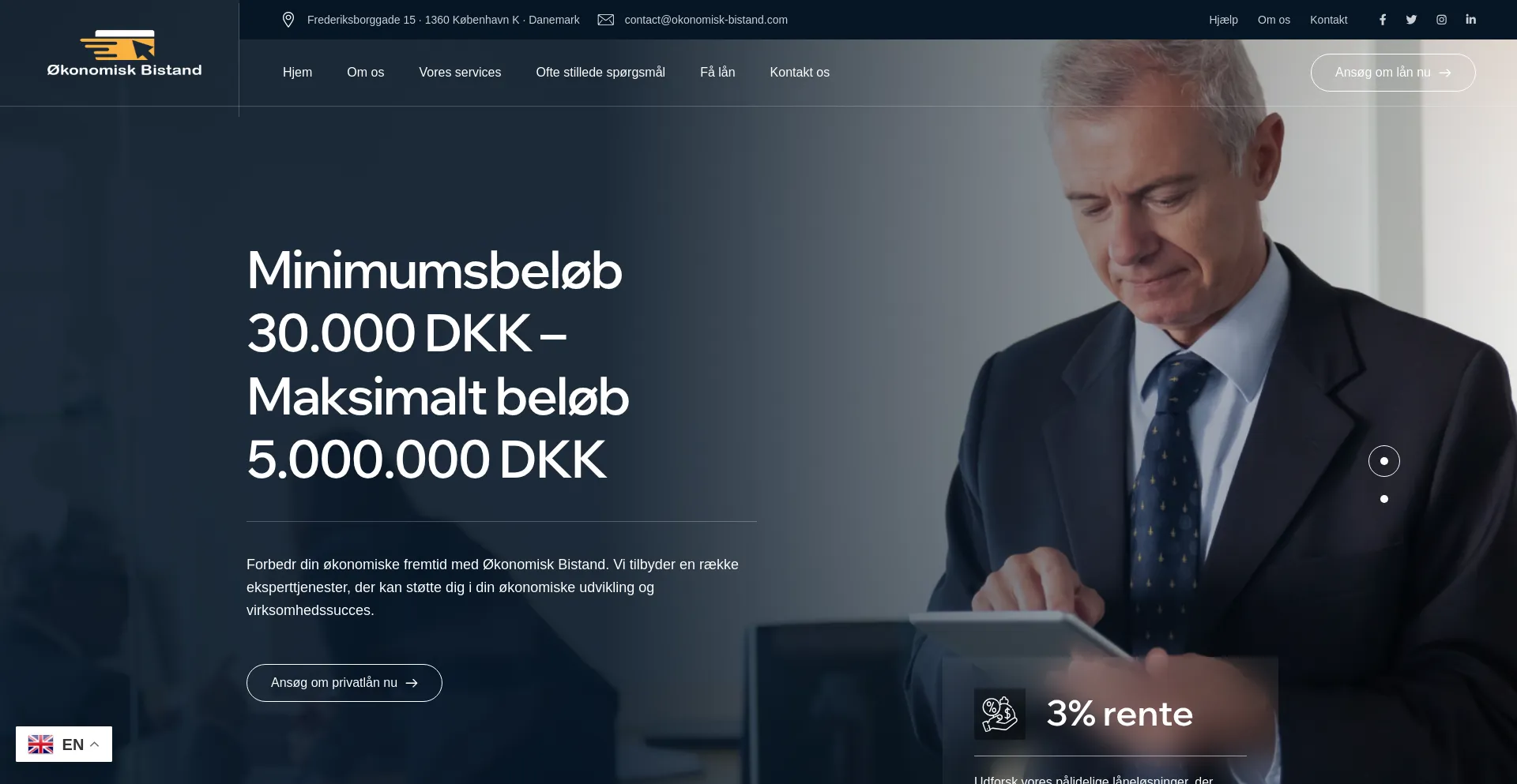 Website screenshot of Okonomisk-bistand.com