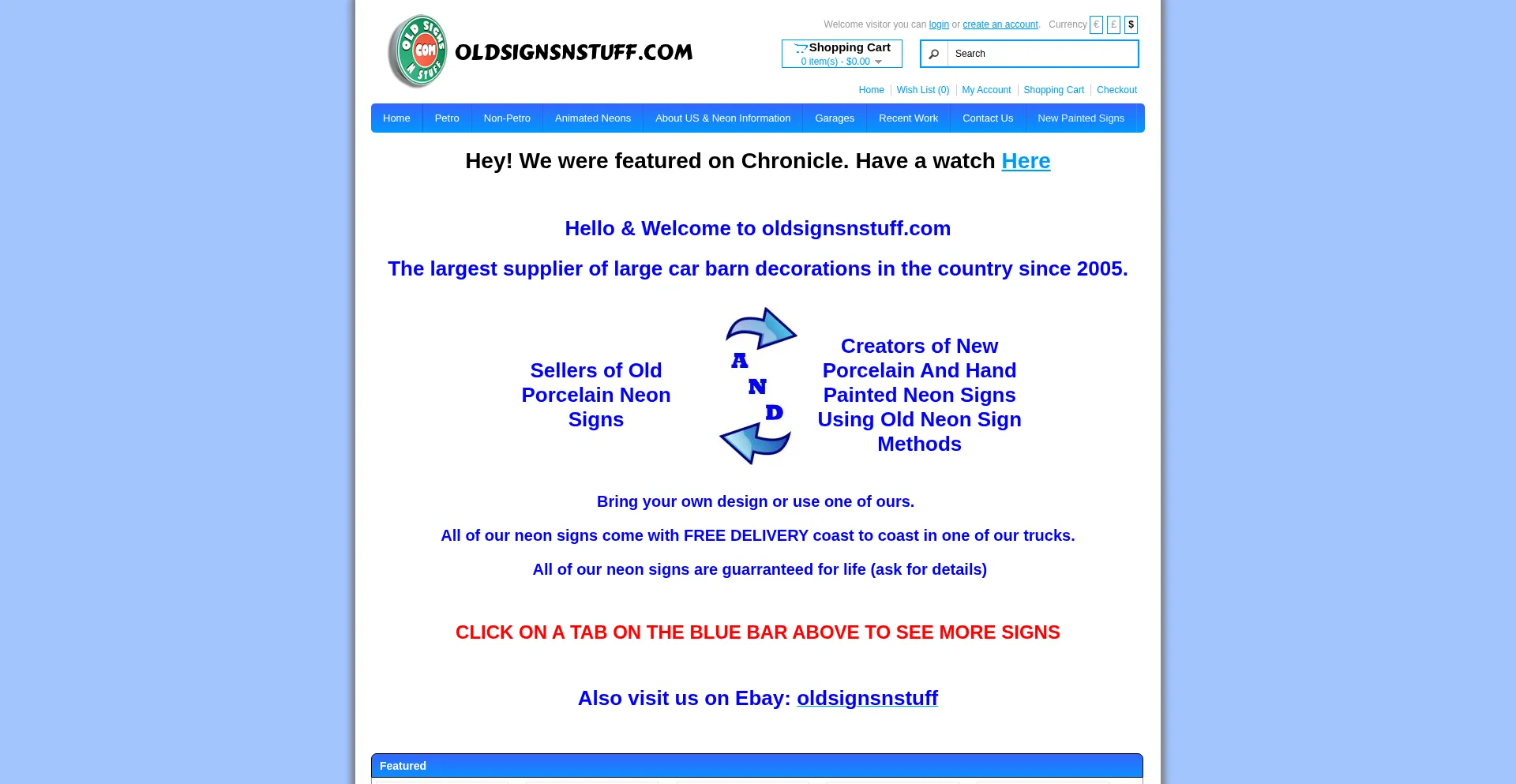 Website screenshot of Oldsignsnstuff.com