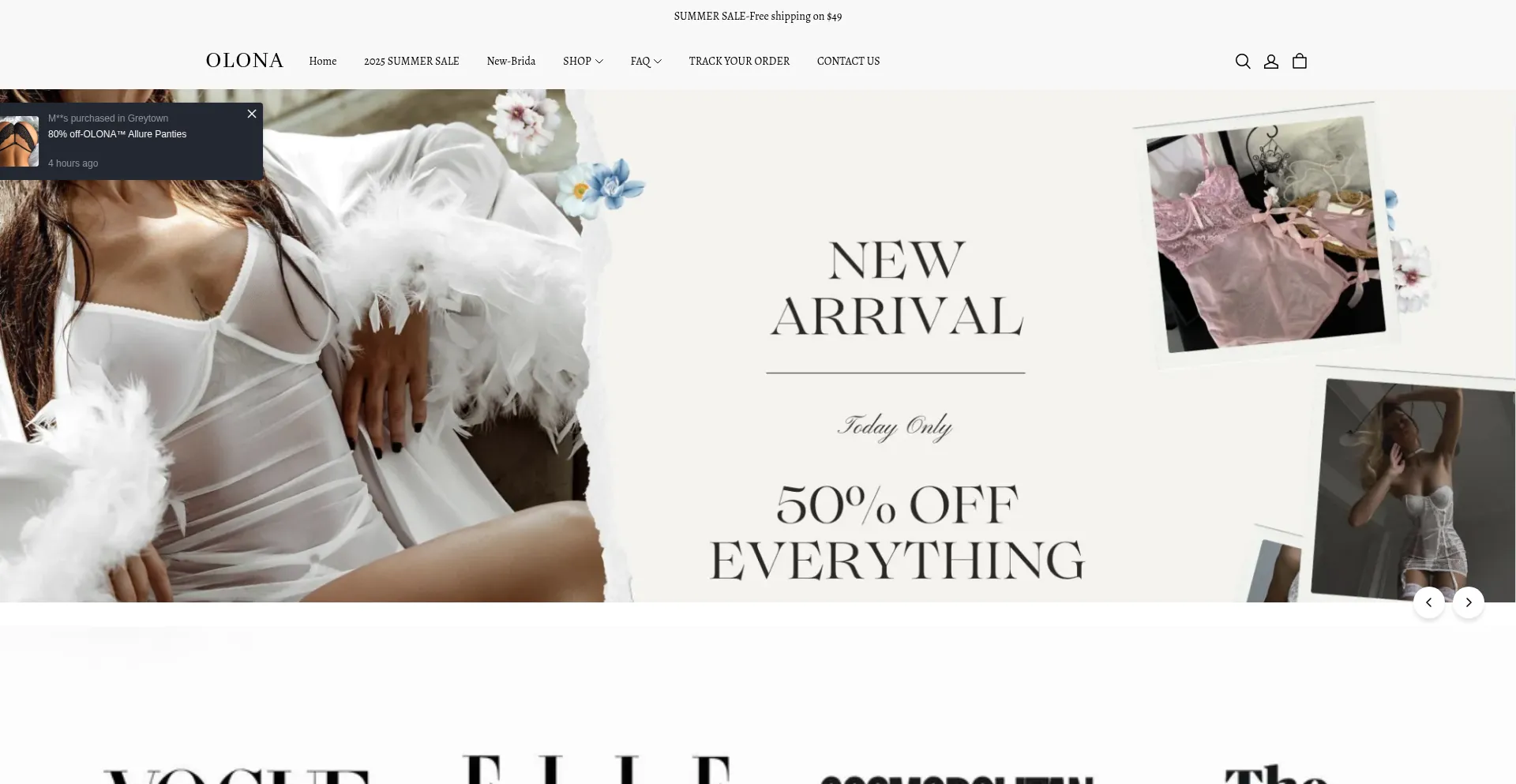 Website screenshot of Olonashop.com