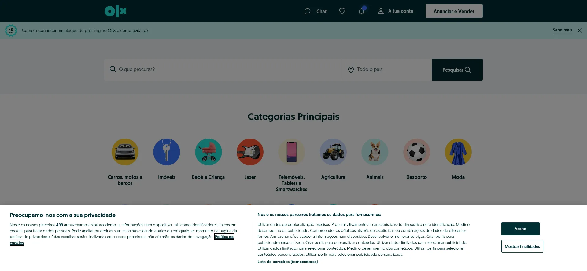 Website screenshot of Olx.pt