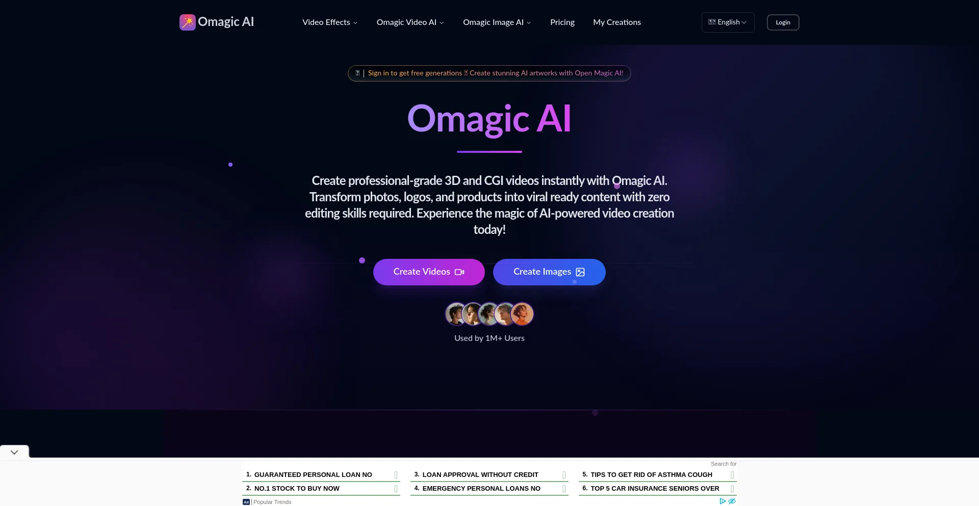 Website screenshot of Omagicai.com