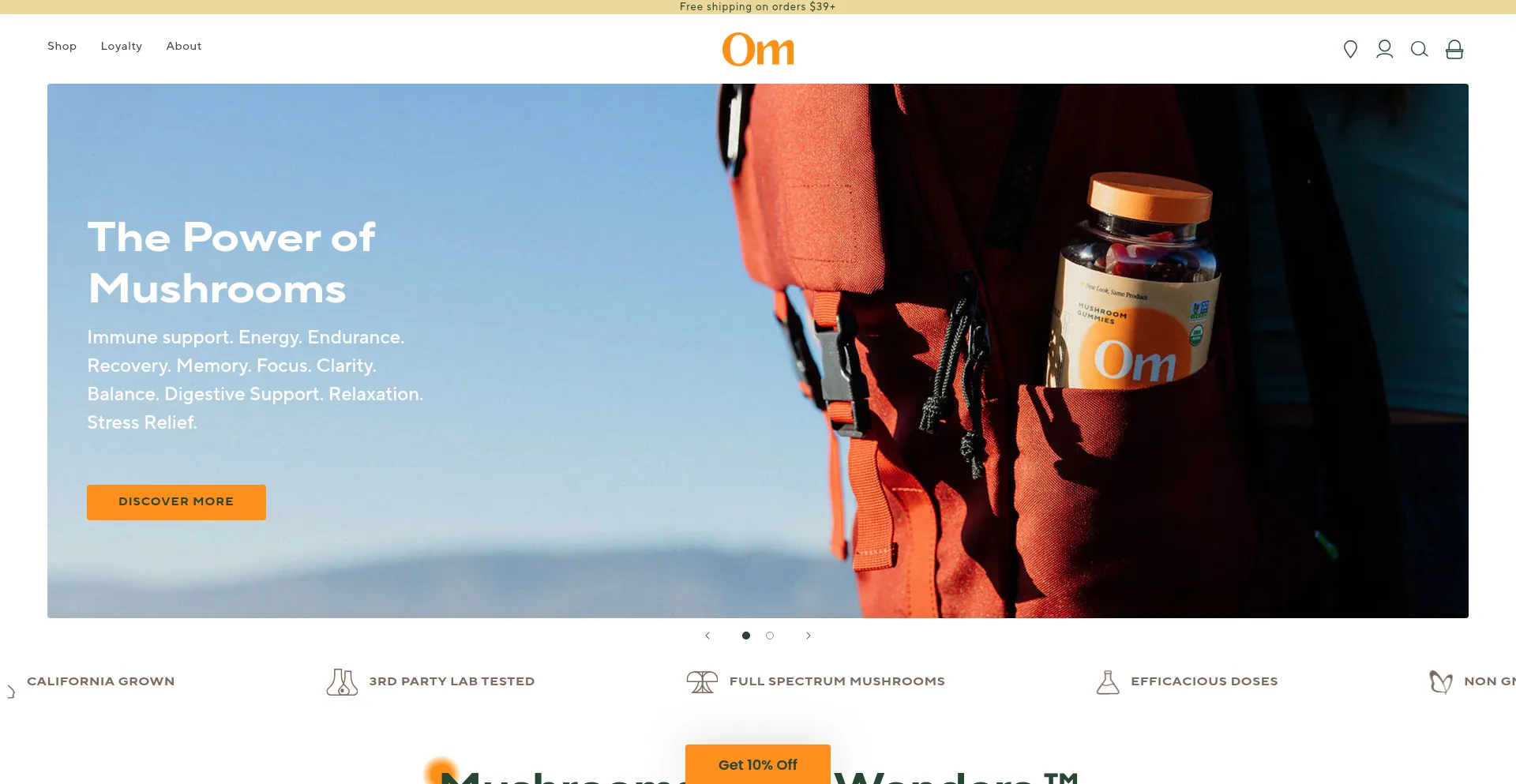Website screenshot of Ommushrooms.com