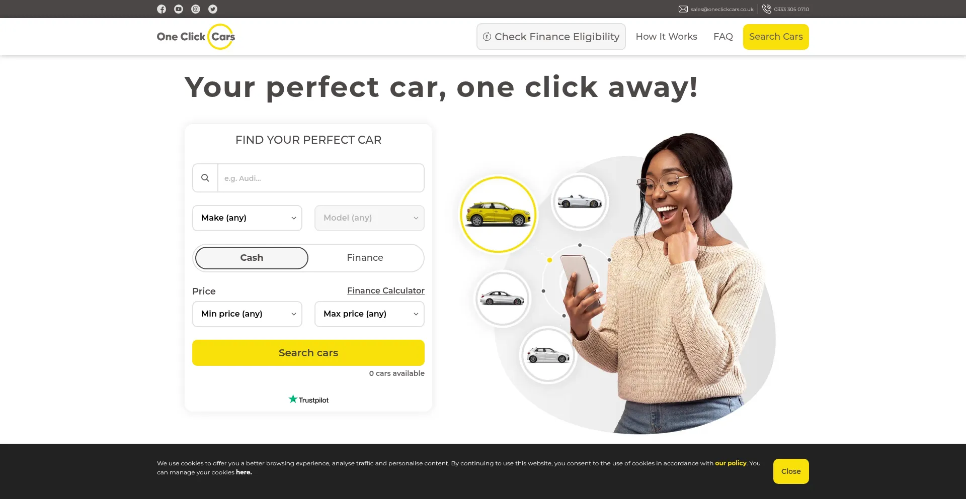 Website screenshot of Oneclickcars.co.uk