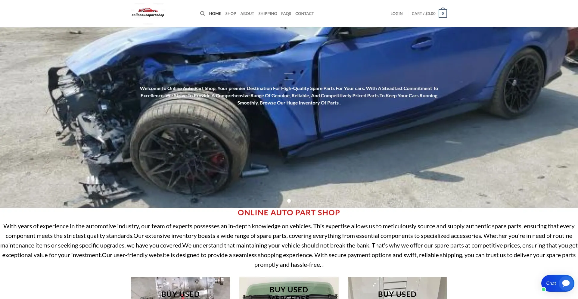 Website screenshot of Onlineautopartshop.com
