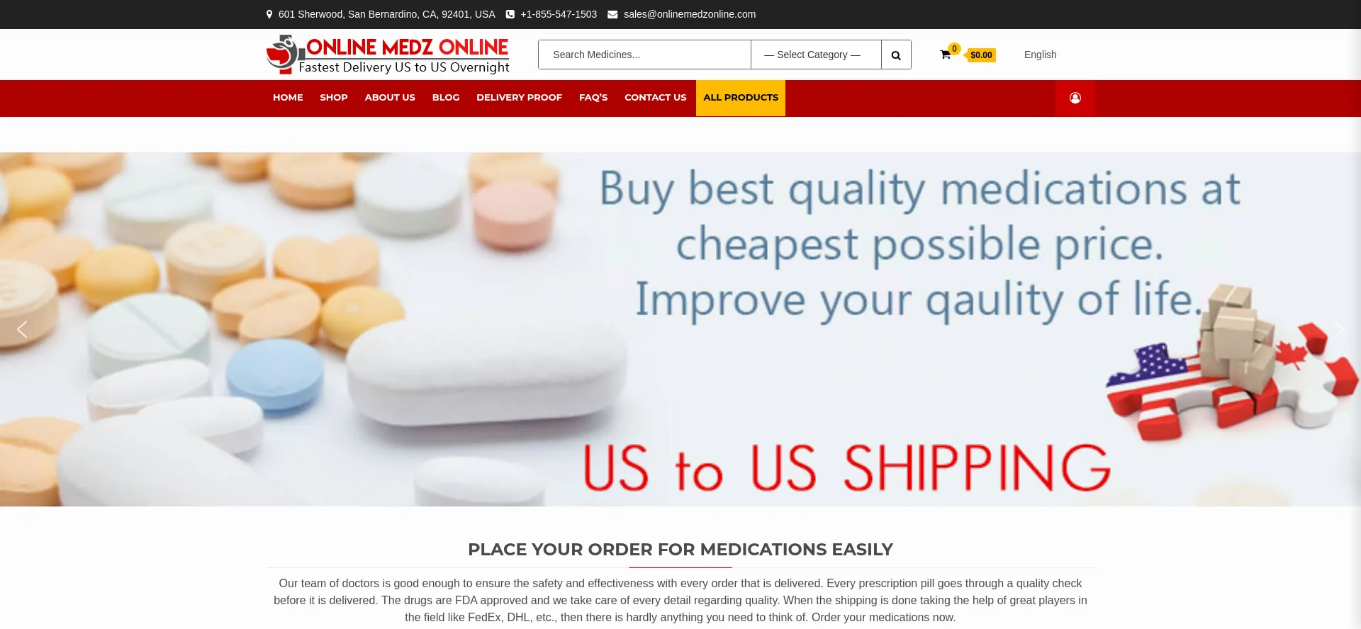 Website screenshot of Onlinemedzonline.com