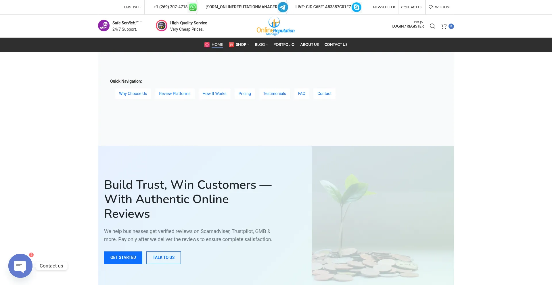 Website screenshot of Onlinereputationmanager.net