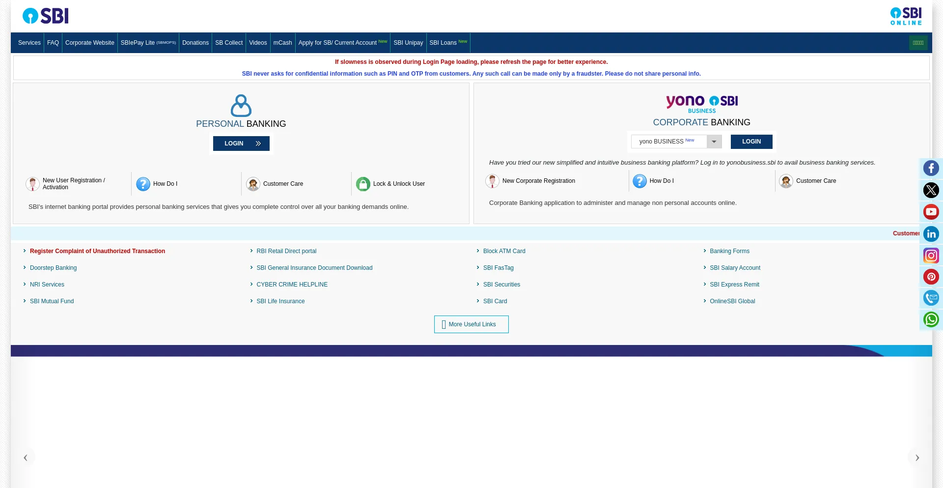 Website screenshot of Onlinesbi.sbi