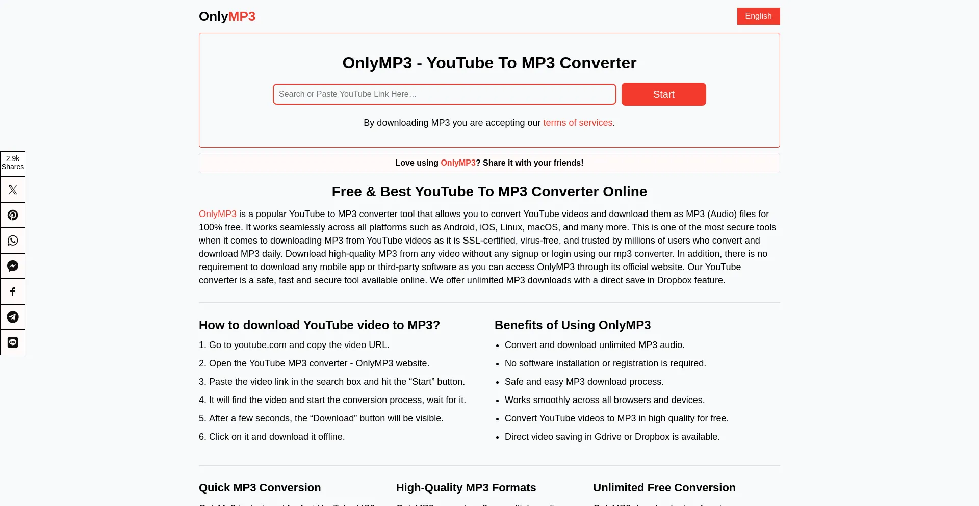 Website screenshot of Onlymp3.link