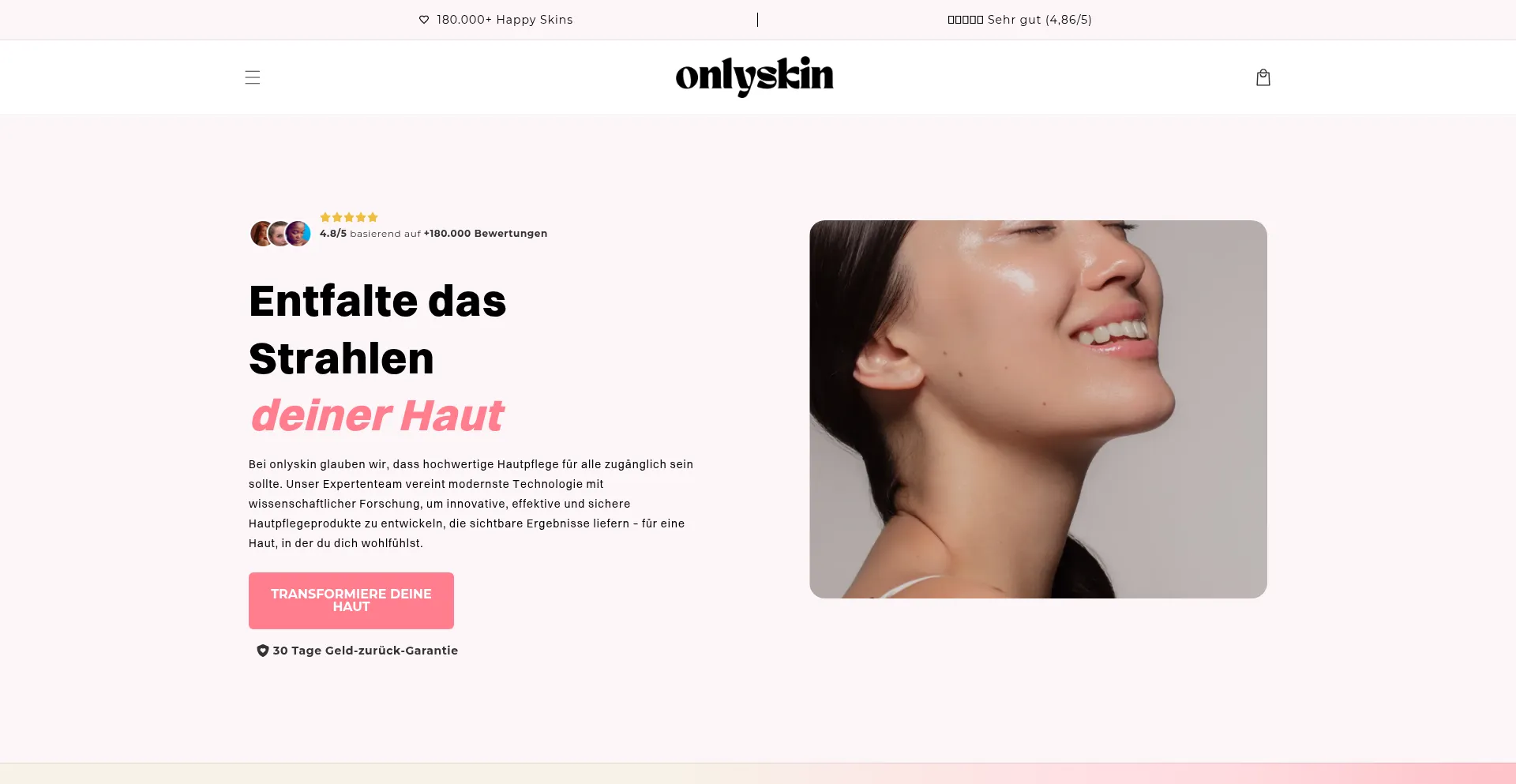Website screenshot of Onlyskin.at